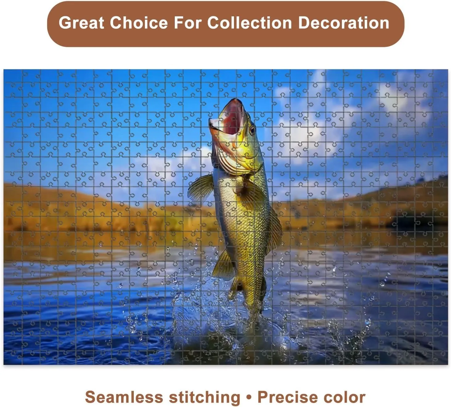Jigsaw Puzzles 500 Pieces for Adult Big Bass Large Mouth Fishing Lake Blue Sky Dawn Sunrise Puzzle Game for Family Wooden Puzzle Toy Educational Games Puzzles for Home Decor