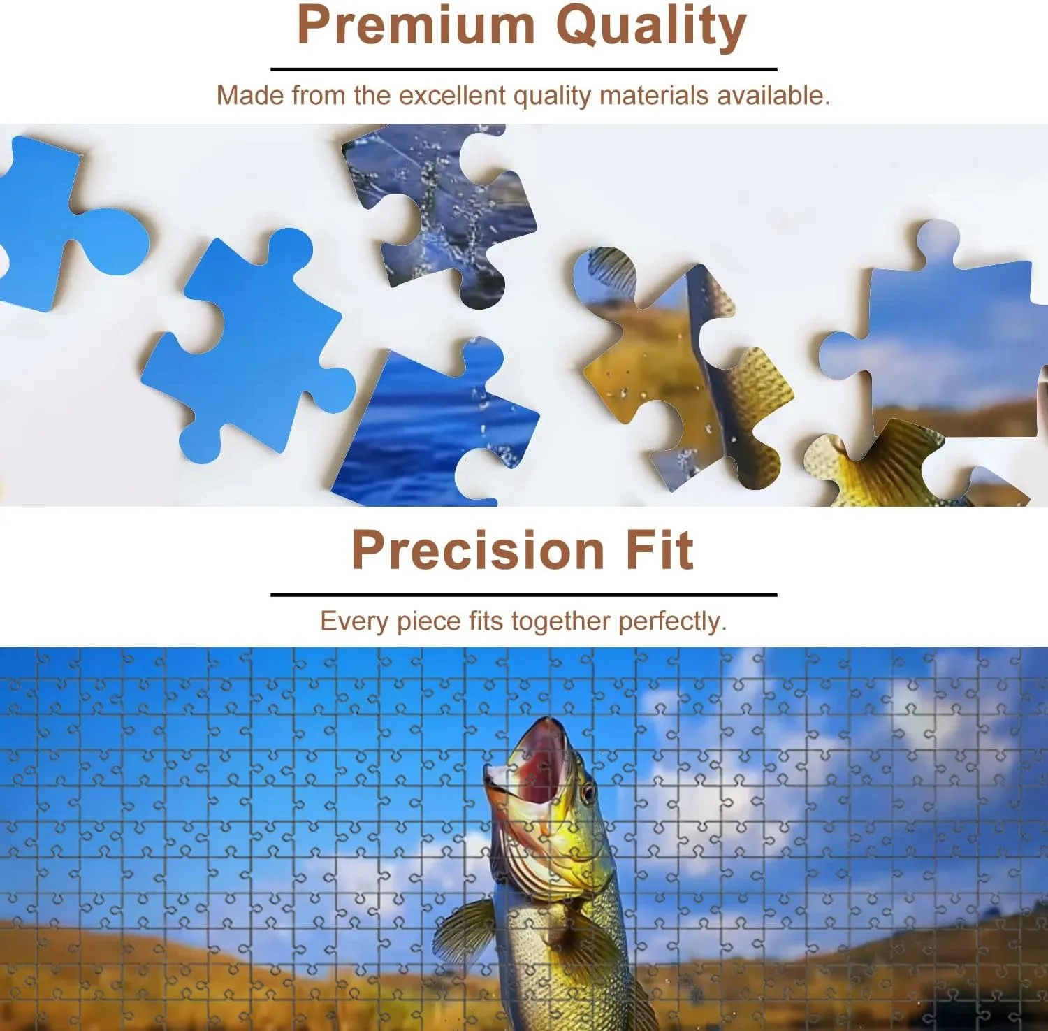 Jigsaw Puzzles 500 Pieces for Adult Big Bass Large Mouth Fishing Lake Blue Sky Dawn Sunrise Puzzle Game for Family Wooden Puzzle Toy Educational Games Puzzles for Home Decor