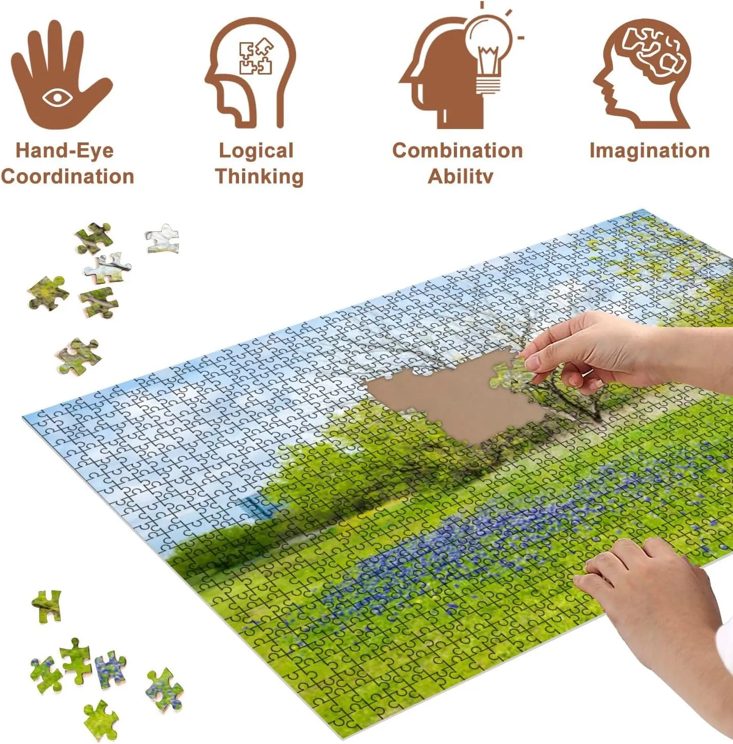 Jigsaw Puzzles 500 Pieces for Adult Blooming Bluebonnet Meadow Downtown Las Colinas Irving Texas Puzzle Game for Family Wooden Puzzle Toy Educational Games Puzzles for Home Decor