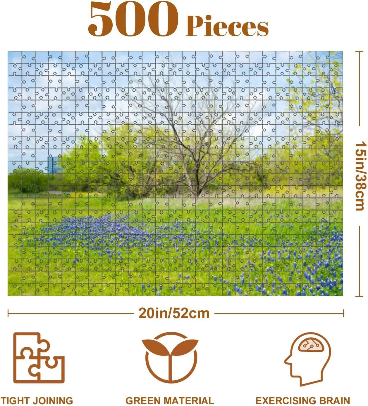Jigsaw Puzzles 500 Pieces for Adult Blooming Bluebonnet Meadow Downtown Las Colinas Irving Texas Puzzle Game for Family Wooden Puzzle Toy Educational Games Puzzles for Home Decor