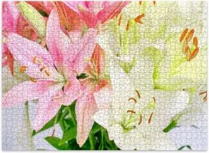 Jigsaw Puzzles 500 Pieces for Adult Bouquet Pink White Lilies Puzzle Game for Family Wooden Puzzle Toy Educational Games Puzzles for Home Decor