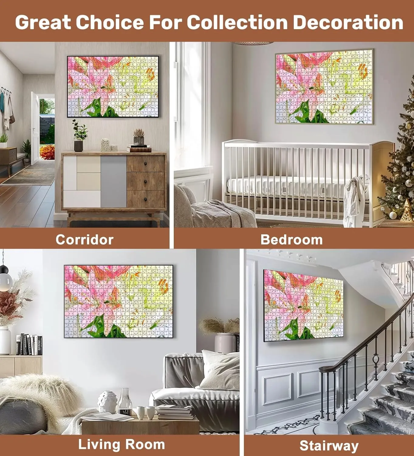 Jigsaw Puzzles 500 Pieces for Adult Bouquet Pink White Lilies Puzzle Game for Family Wooden Puzzle Toy Educational Games Puzzles for Home Decor