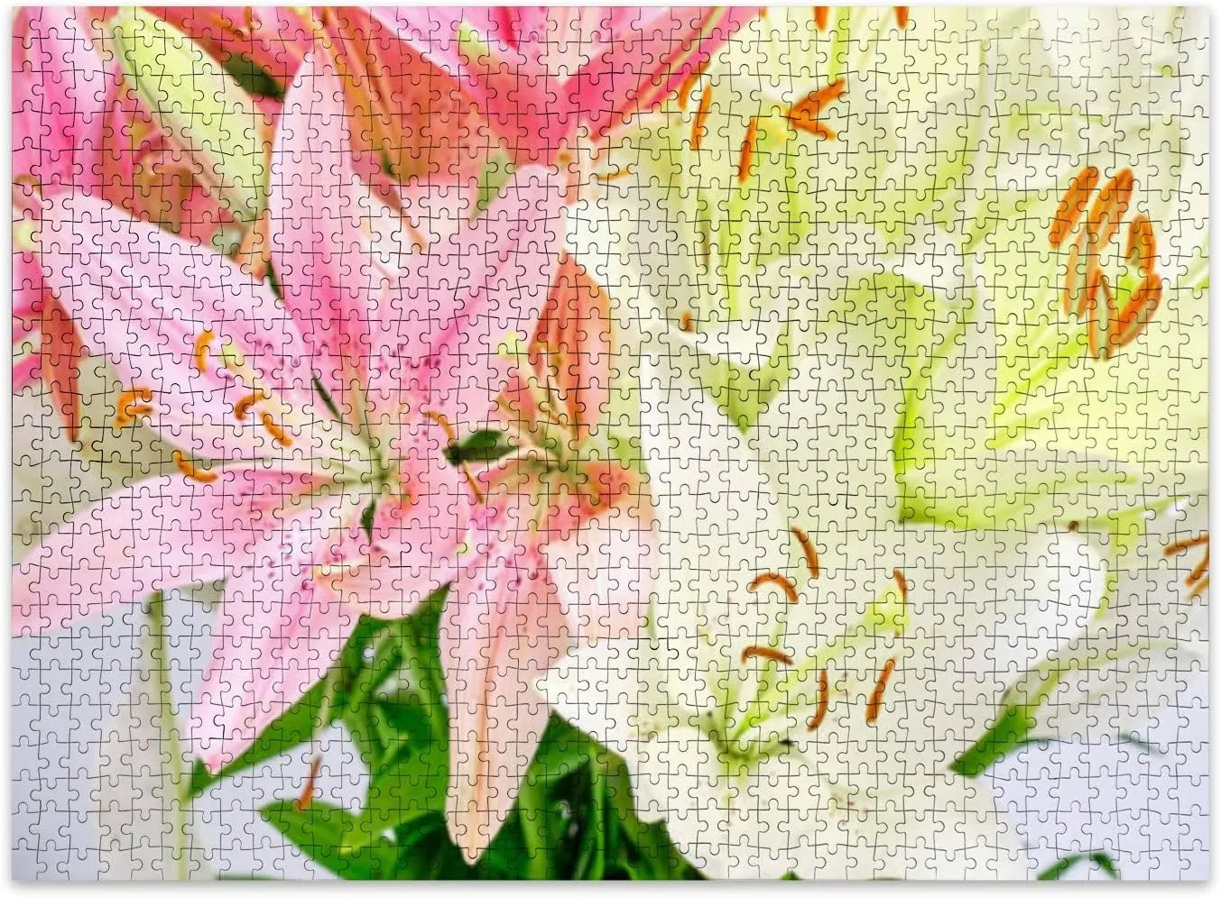 Jigsaw Puzzles 500 Pieces for Adult Bouquet Pink White Lilies Puzzle Game for Family Wooden Puzzle Toy Educational Games Puzzles for Home Decor