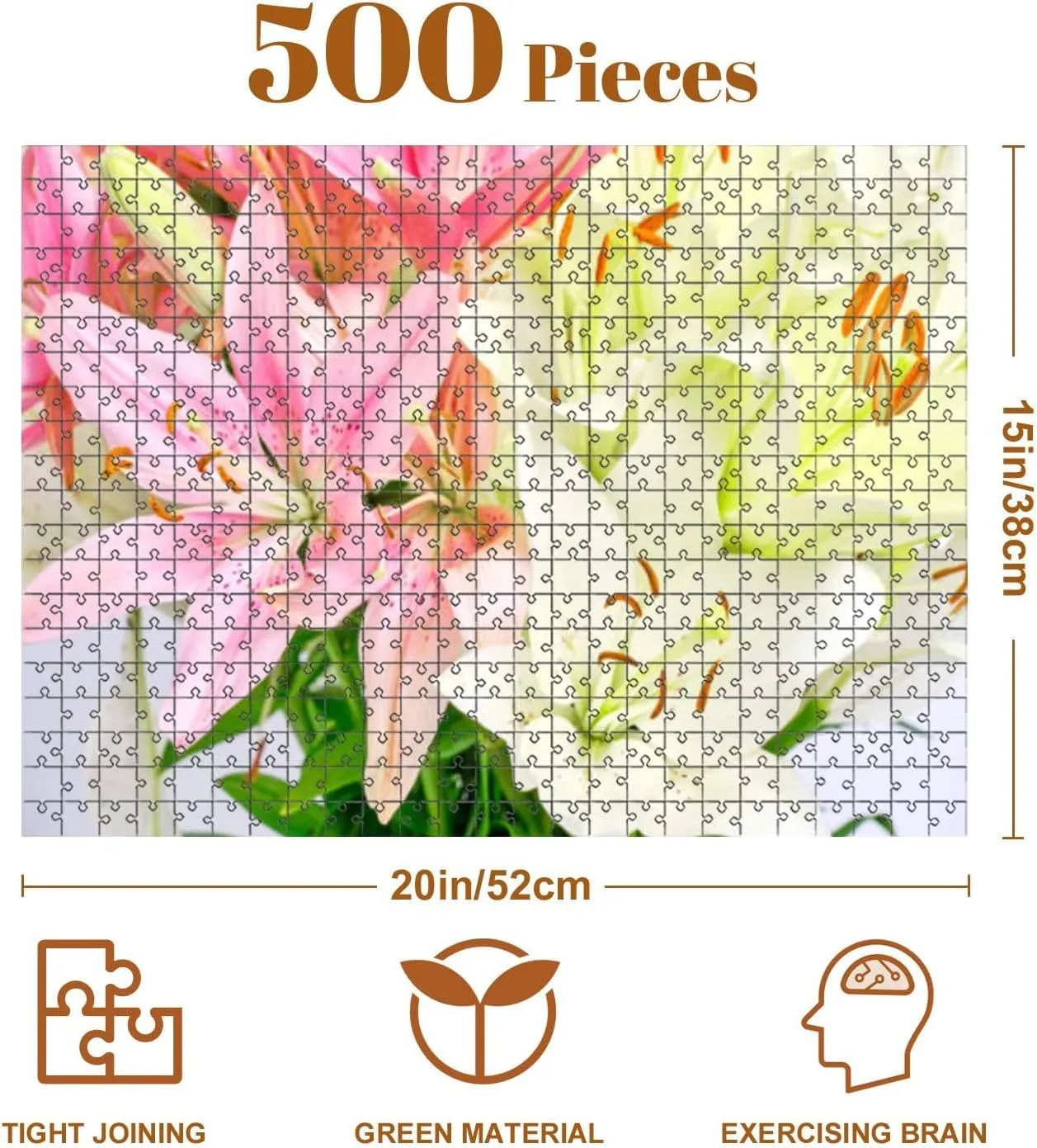 Jigsaw Puzzles 500 Pieces for Adult Bouquet Pink White Lilies Puzzle Game for Family Wooden Puzzle Toy Educational Games Puzzles for Home Decor
