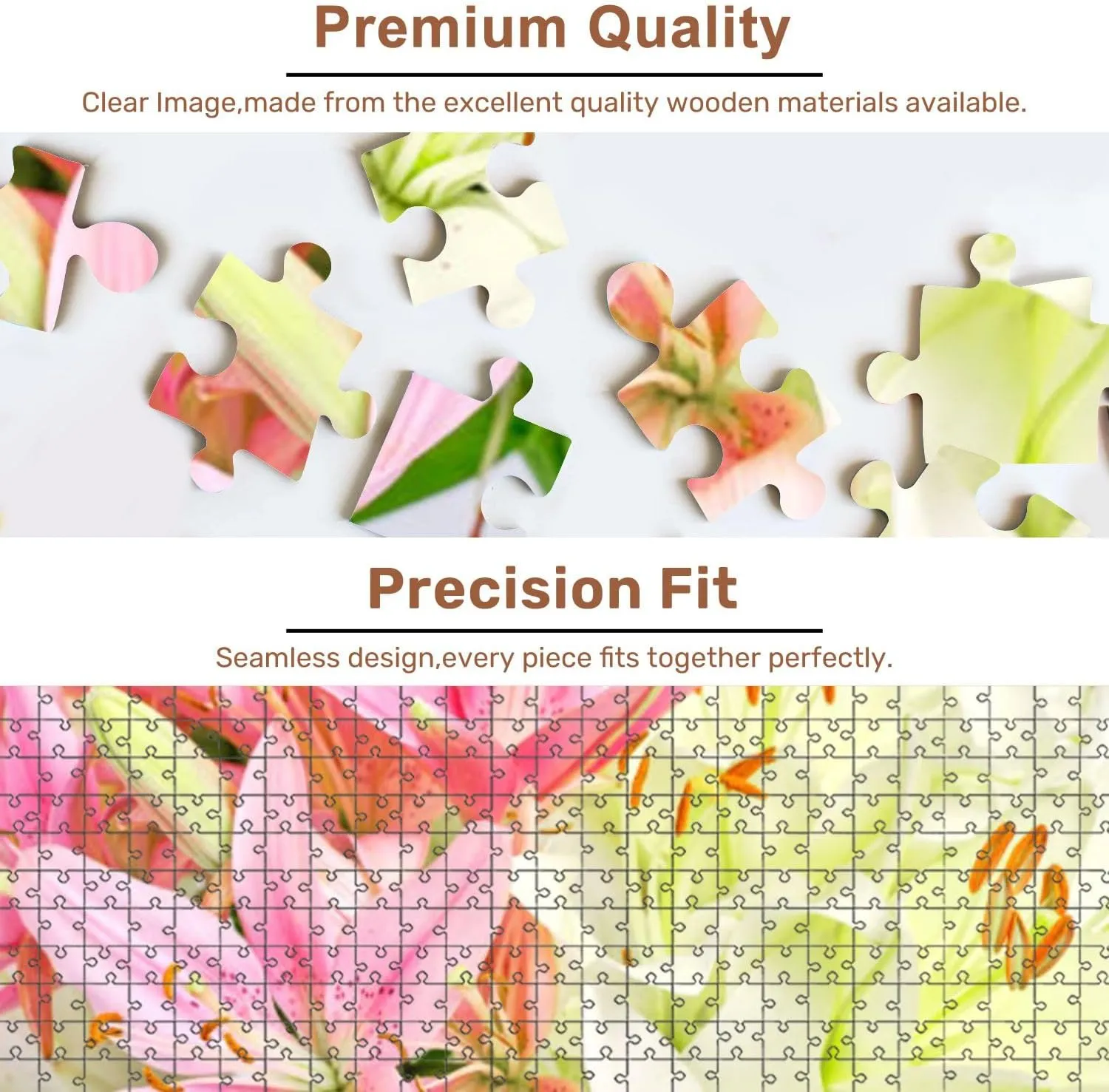Jigsaw Puzzles 500 Pieces for Adult Bouquet Pink White Lilies Puzzle Game for Family Wooden Puzzle Toy Educational Games Puzzles for Home Decor
