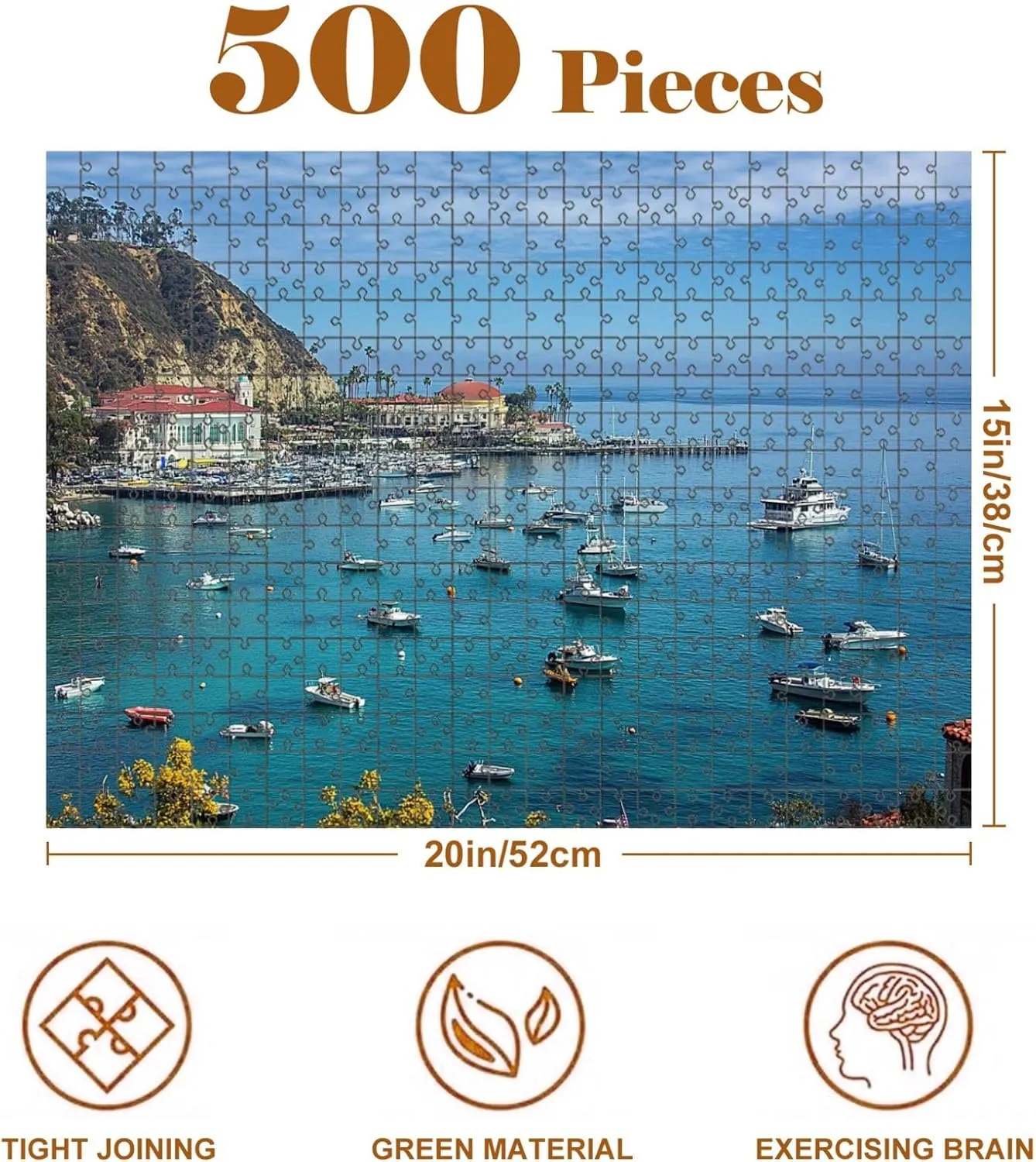 Jigsaw Puzzles 500 Pieces for Adult Catalina Island Fishing Port Pictures Royalty Free Photos Puzzle Game for Family Wooden Puzzle Toy Educational Games Puzzles for Home Decor