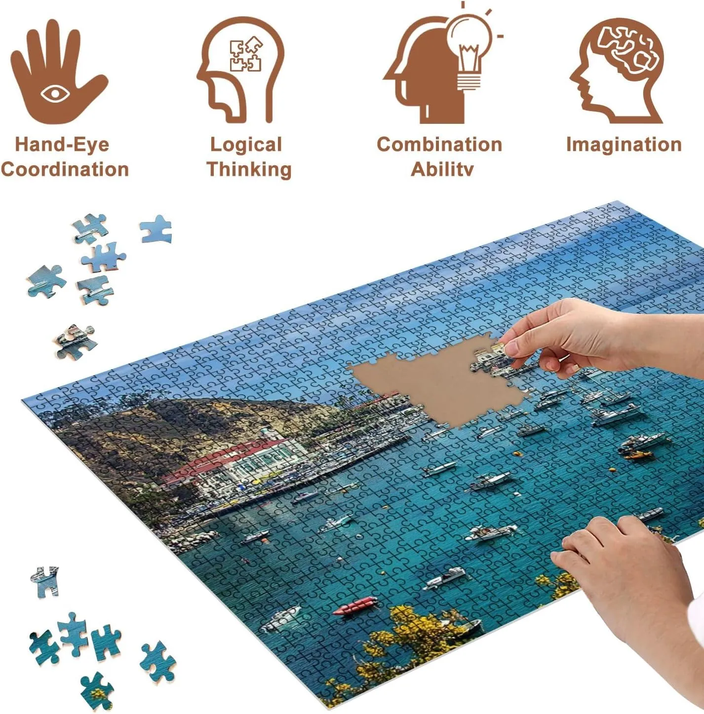 Jigsaw Puzzles 500 Pieces for Adult Catalina Island Fishing Port Pictures Royalty Free Photos Puzzle Game for Family Wooden Puzzle Toy Educational Games Puzzles for Home Decor