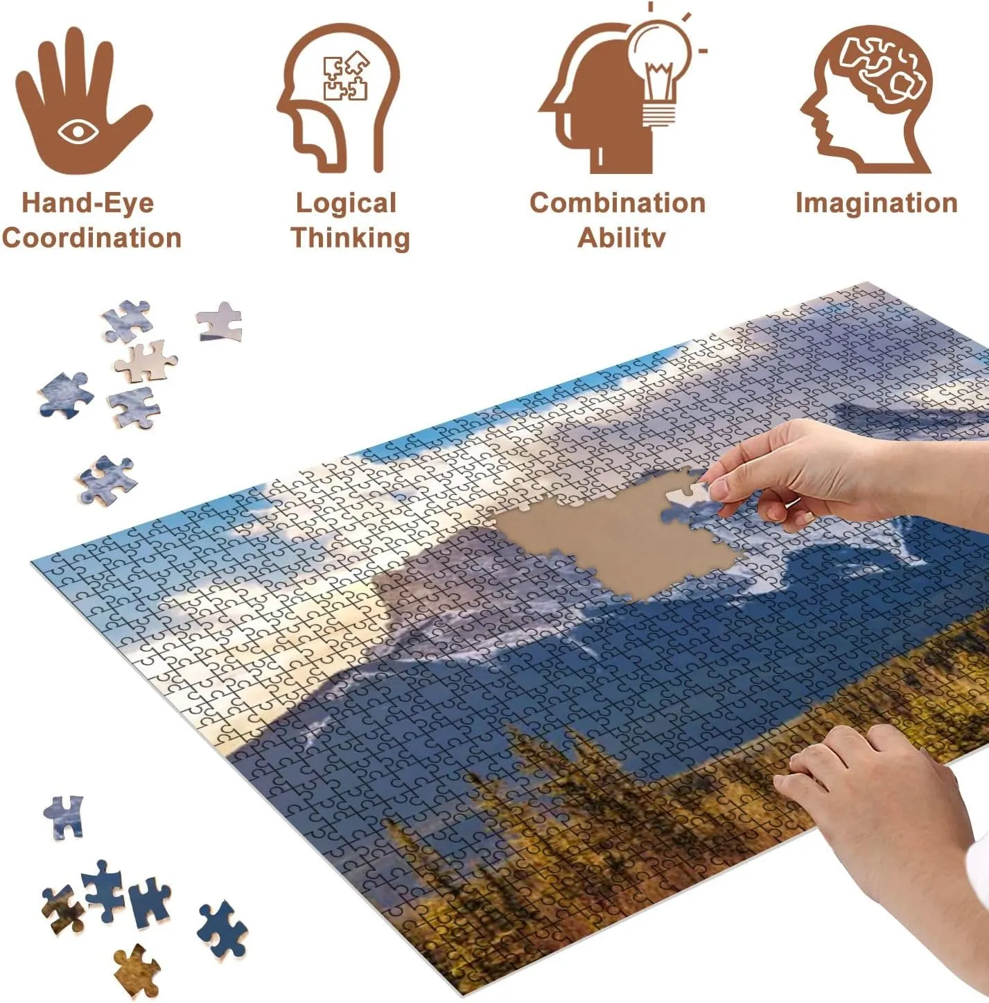 Jigsaw Puzzles 500 Pieces for Adult Clouds Three Sisters Mountains Puzzle Game for Family Wooden Puzzle Toy Educational Games Puzzles for Home Decor