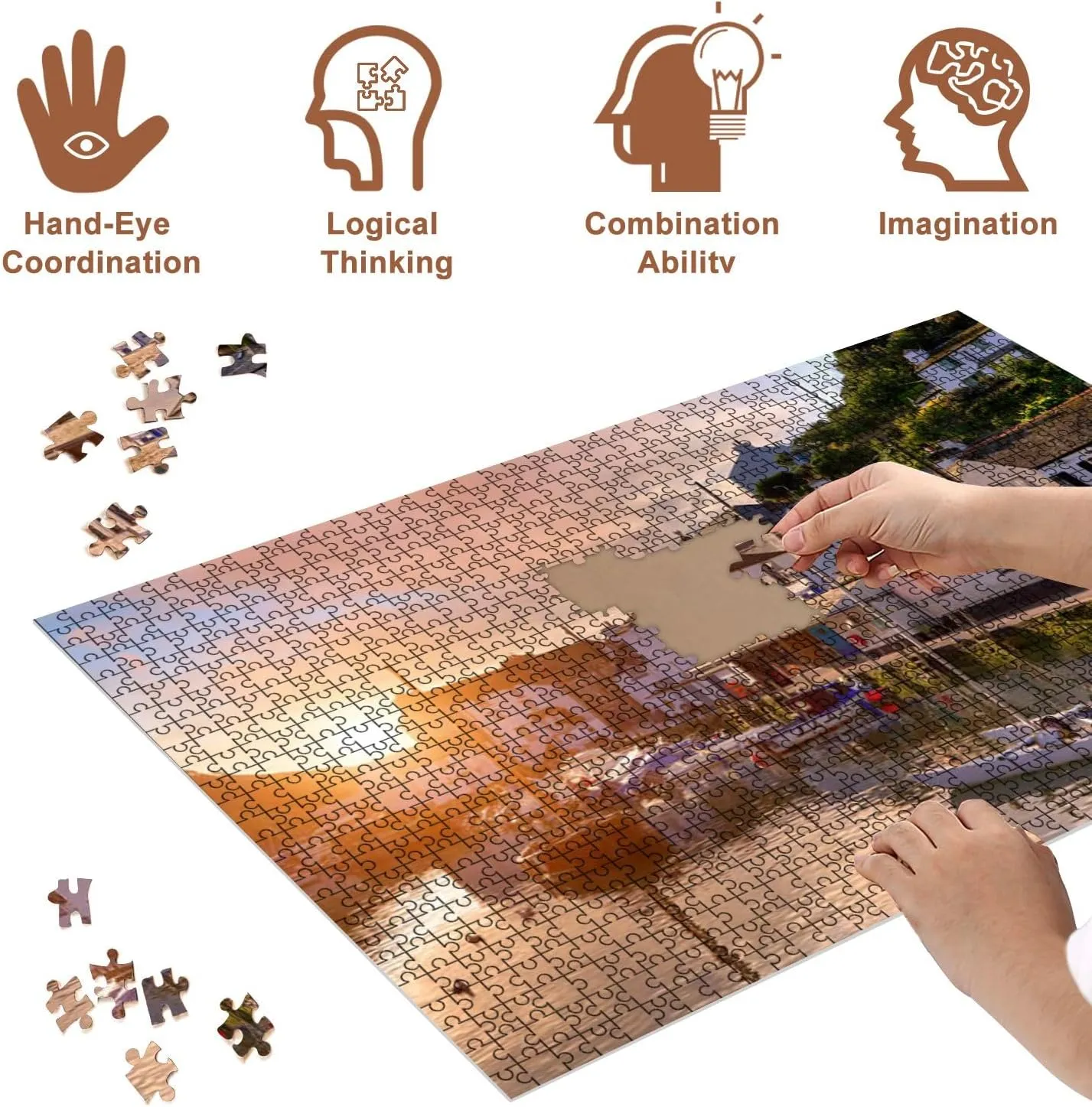 Jigsaw Puzzles 500 Pieces for Adult Cornish Fishing Village Puzzle Game for Family Wooden Puzzle Toy Educational Games Puzzles for Home Decor