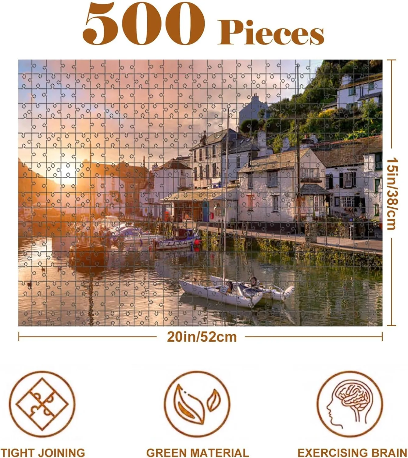 Jigsaw Puzzles 500 Pieces for Adult Cornish Fishing Village Puzzle Game for Family Wooden Puzzle Toy Educational Games Puzzles for Home Decor
