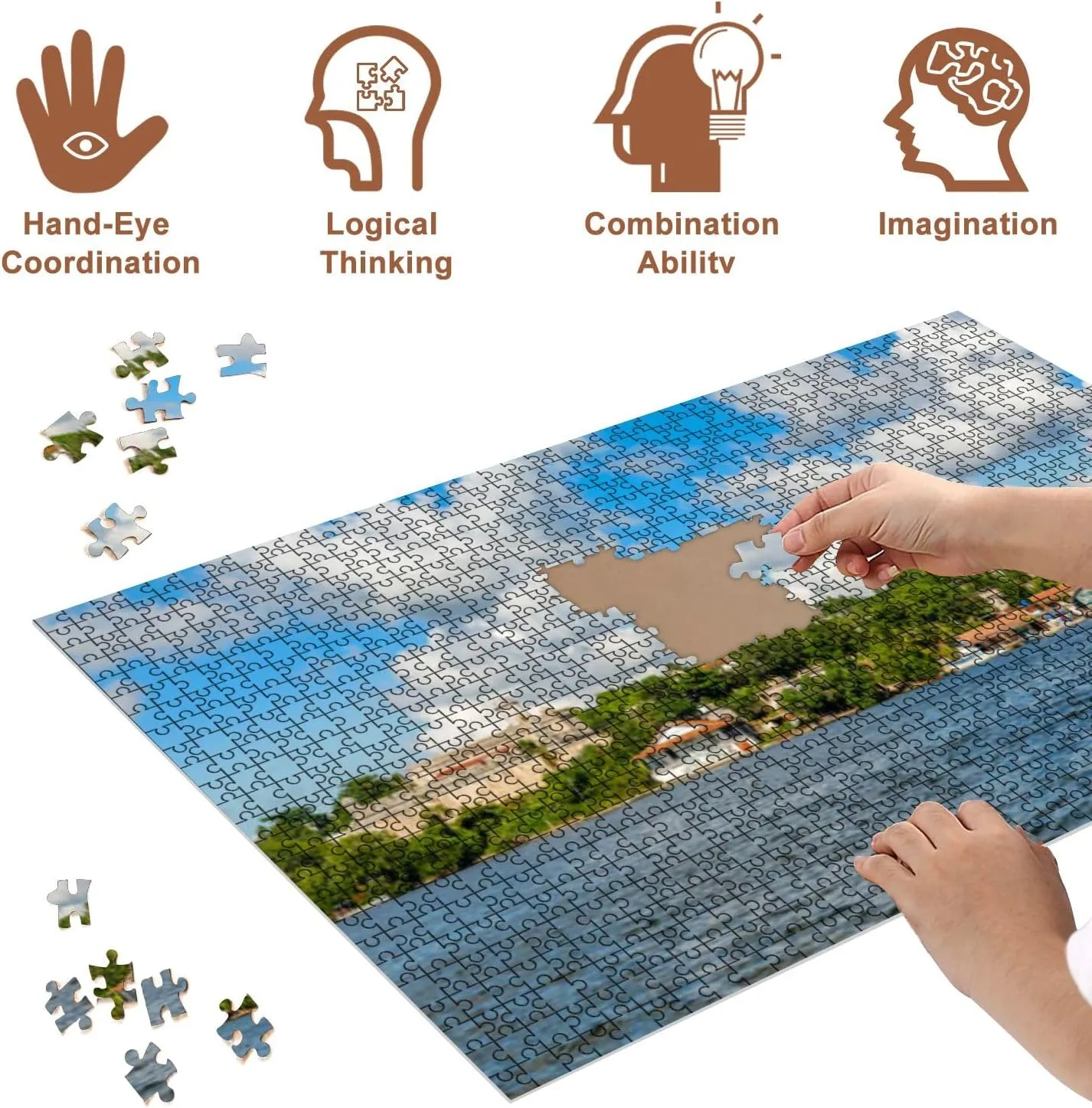 Jigsaw Puzzles 500 Pieces for Adult Cuban Fishing Boats Village Houses Jagua Spanish Castle Walls Puzzle Game for Family Wooden Puzzle Toy Educational Games Puzzles for Home Decor