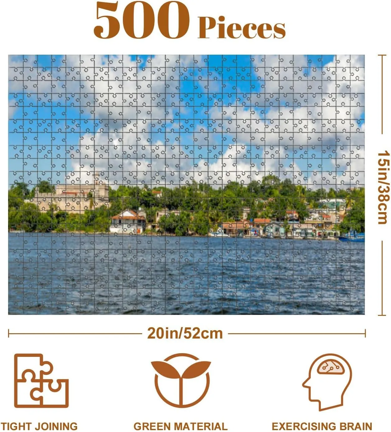Jigsaw Puzzles 500 Pieces for Adult Cuban Fishing Boats Village Houses Jagua Spanish Castle Walls Puzzle Game for Family Wooden Puzzle Toy Educational Games Puzzles for Home Decor