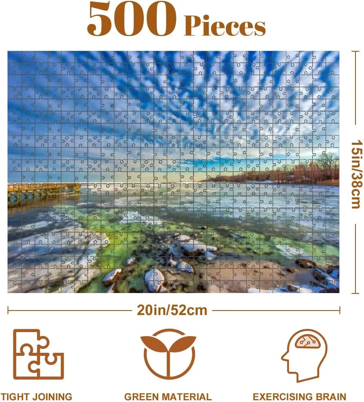 Jigsaw Puzzles 500 Pieces for Adult Fishing pier Frozen Chesapeake Bay Maryland Puzzle Game for Family Wooden Puzzle Toy Educational Games Puzzles for Home Decor