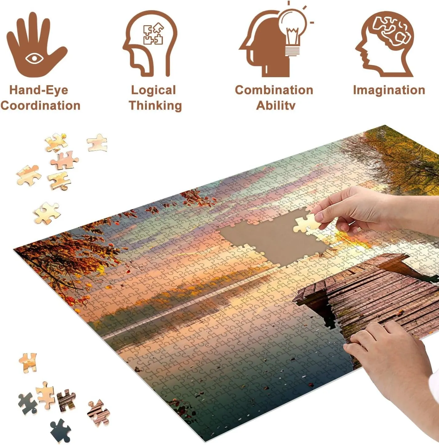 Jigsaw Puzzles 500 Pieces for Adult Fishing pier Puzzle Game for Family Wooden Puzzle Toy Educational Games Puzzles for Home Decor