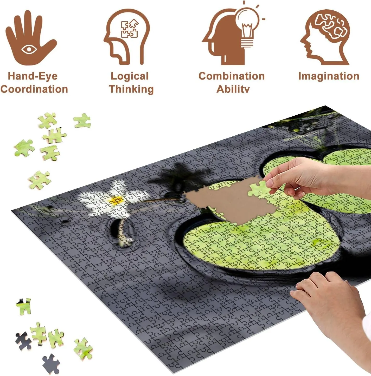 Jigsaw Puzzles 500 Pieces for Adult Heart Shape Lotus Leaves Puzzle Game for Family Wooden Puzzle Toy Educational Games Puzzles for Home Decor