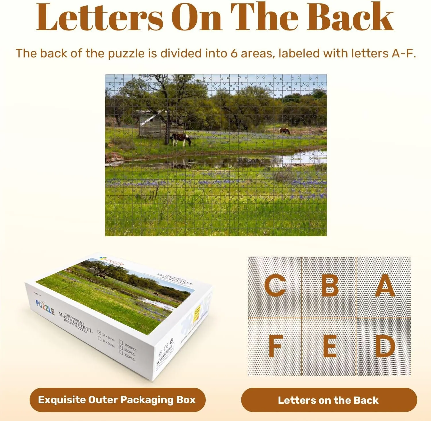 Jigsaw Puzzles 500 Pieces for Adult Horses Pasture Next to Pond Texas Hill Country Puzzle Game for Family Wooden Puzzle Toy Educational Games Puzzles for Home Decor