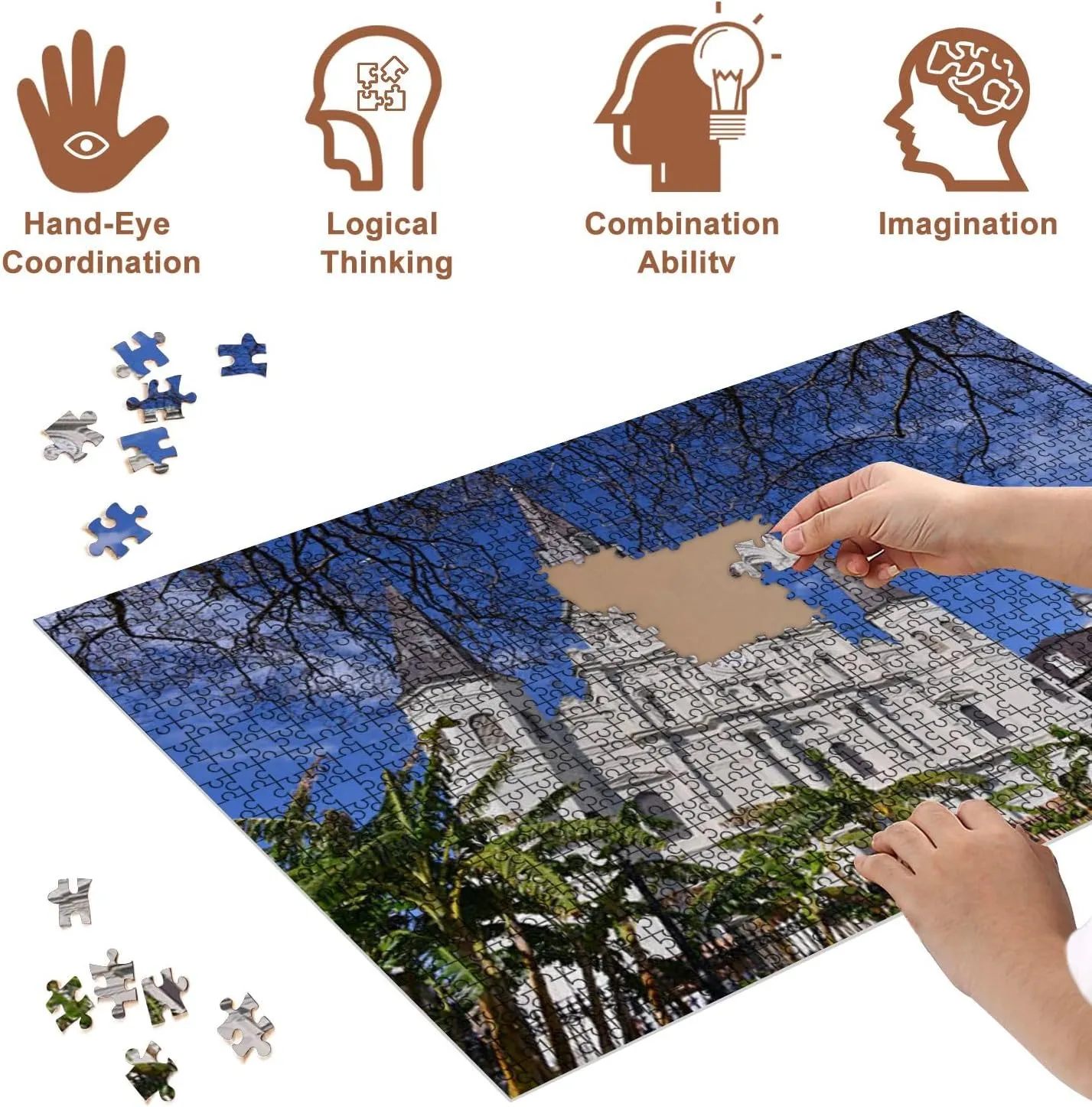 Jigsaw Puzzles 500 Pieces for Adult Jackson Square Trees New Orleans Puzzle Game for Family Wooden Puzzle Toy Educational Games Puzzles for Home Decor