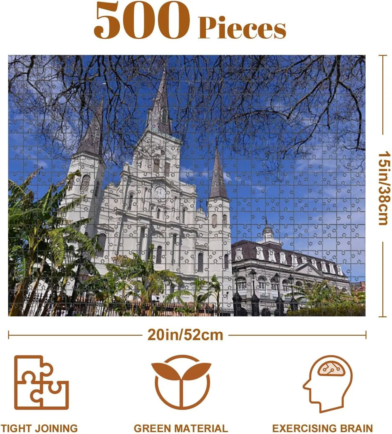 Jigsaw Puzzles 500 Pieces for Adult Jackson Square Trees New Orleans Puzzle Game for Family Wooden Puzzle Toy Educational Games Puzzles for Home Decor