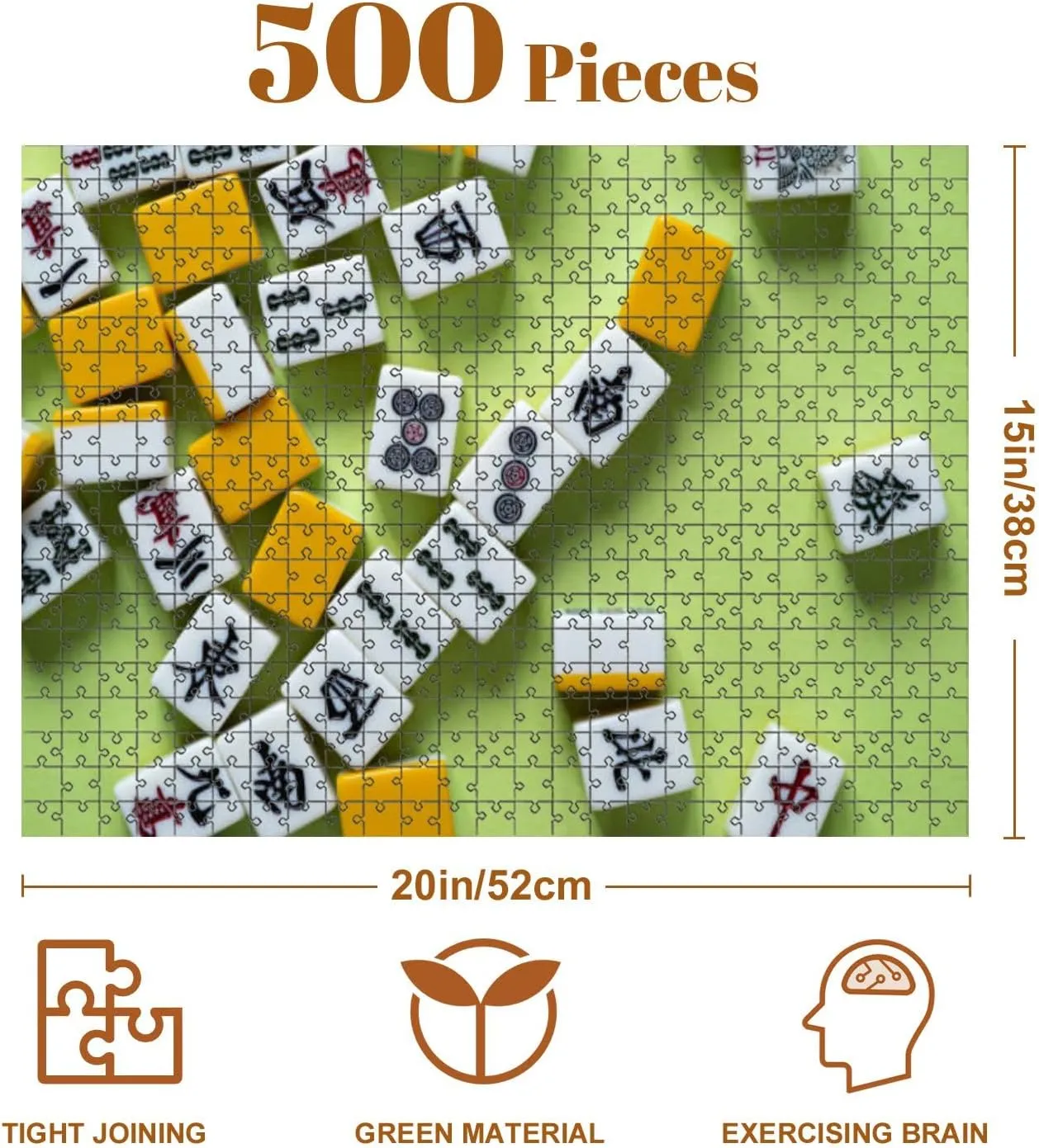 Jigsaw Puzzles 500 Pieces for Adult Mahjong Tiles Green Puzzle Game for Family Wooden Puzzle Toy Educational Games Puzzles for Home Decor