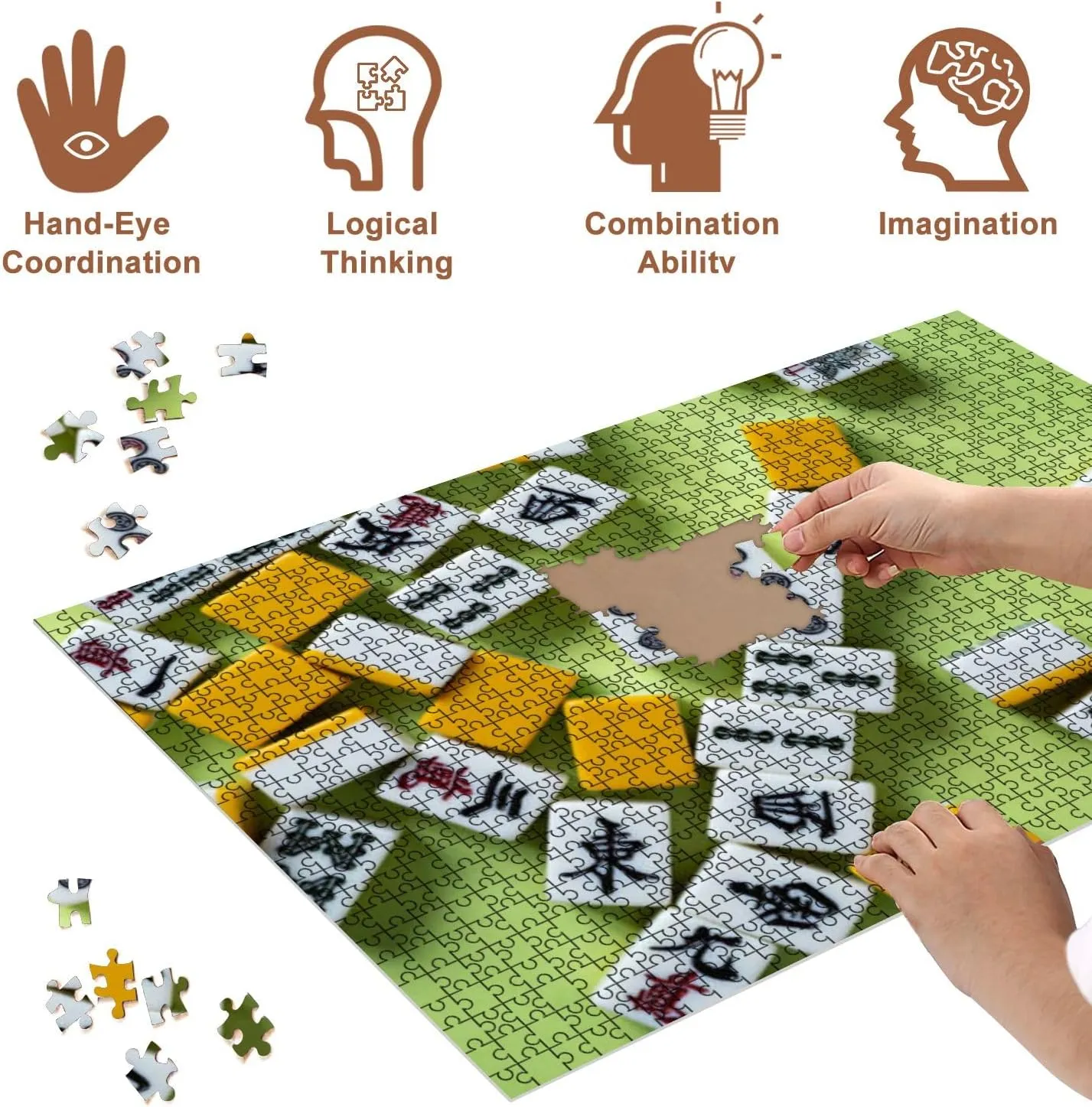 Jigsaw Puzzles 500 Pieces for Adult Mahjong Tiles Green Puzzle Game for Family Wooden Puzzle Toy Educational Games Puzzles for Home Decor