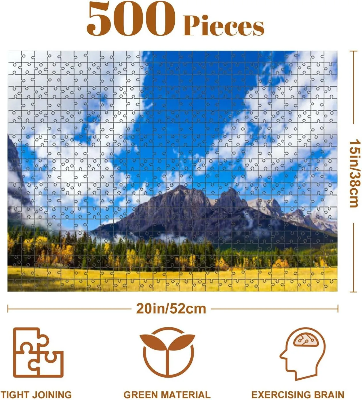 Jigsaw Puzzles 500 Pieces for Adult Majestic Rocky Mountains Puzzle Game for Family Wooden Puzzle Toy Educational Games Puzzles for Home Decor