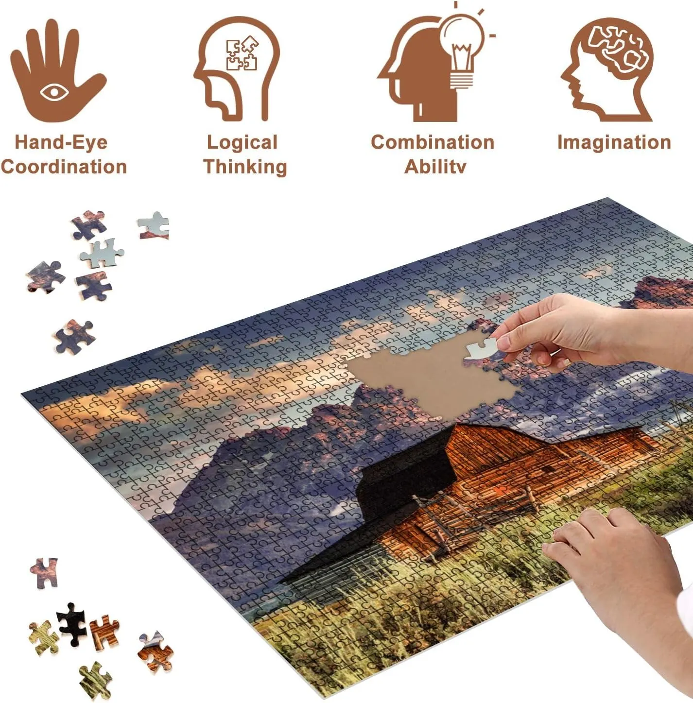 Jigsaw Puzzles 500 Pieces for Adult Moulton Barn Tetons Morning Light Puzzle Game for Family Wooden Puzzle Toy Educational Games Puzzles for Home Decor