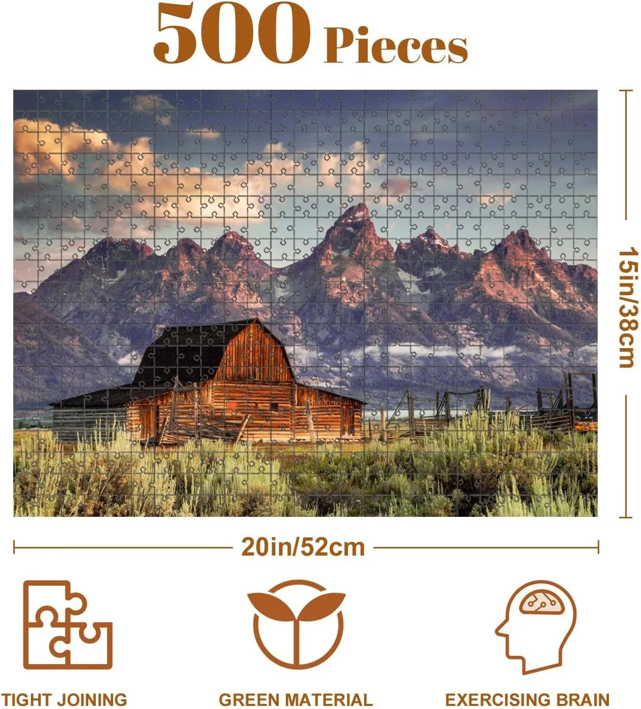 Jigsaw Puzzles 500 Pieces for Adult Moulton Barn Tetons Morning Light Puzzle Game for Family Wooden Puzzle Toy Educational Games Puzzles for Home Decor