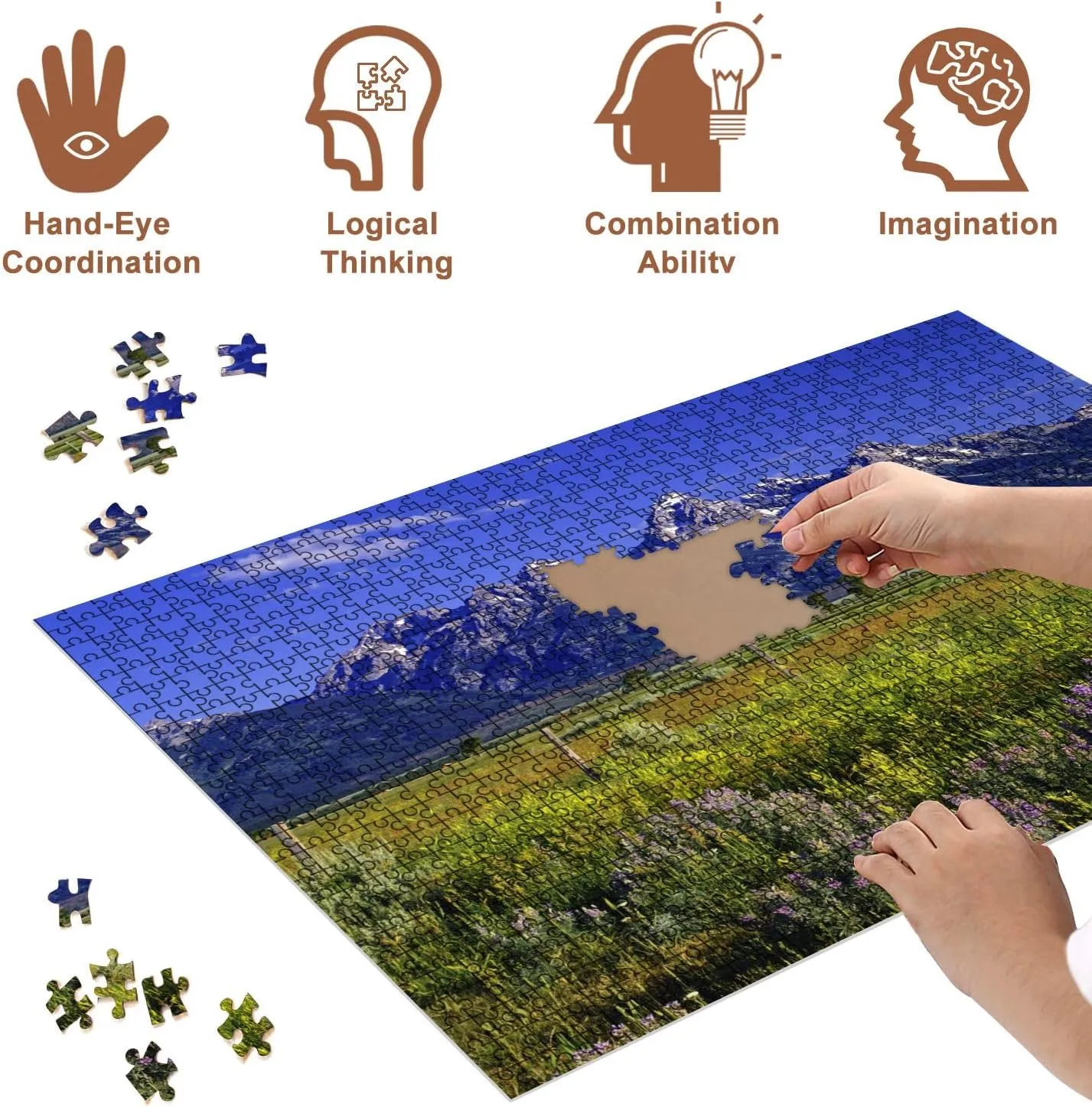 Jigsaw Puzzles 500 Pieces for Adult Mountains Wildflowers Grand Teton National Park Wyoming Puzzle Game for Family Wooden Puzzle Toy Educational Games Puzzles for Home Decor