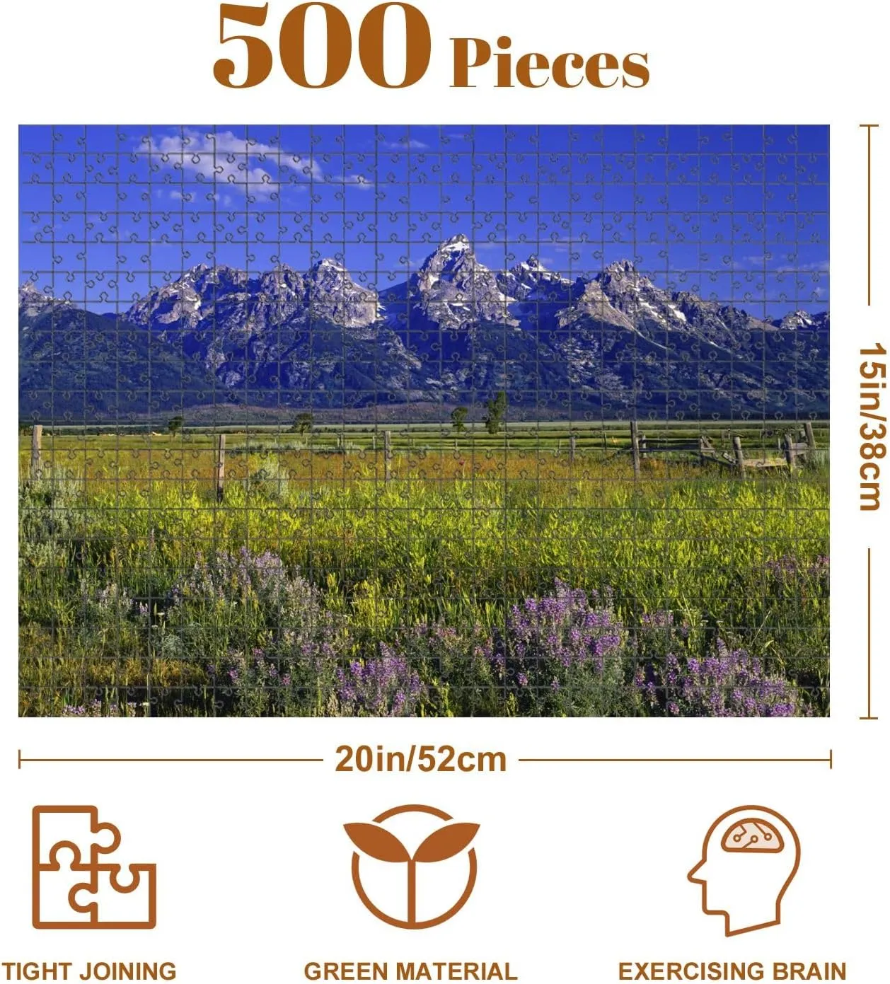Jigsaw Puzzles 500 Pieces for Adult Mountains Wildflowers Grand Teton National Park Wyoming Puzzle Game for Family Wooden Puzzle Toy Educational Games Puzzles for Home Decor