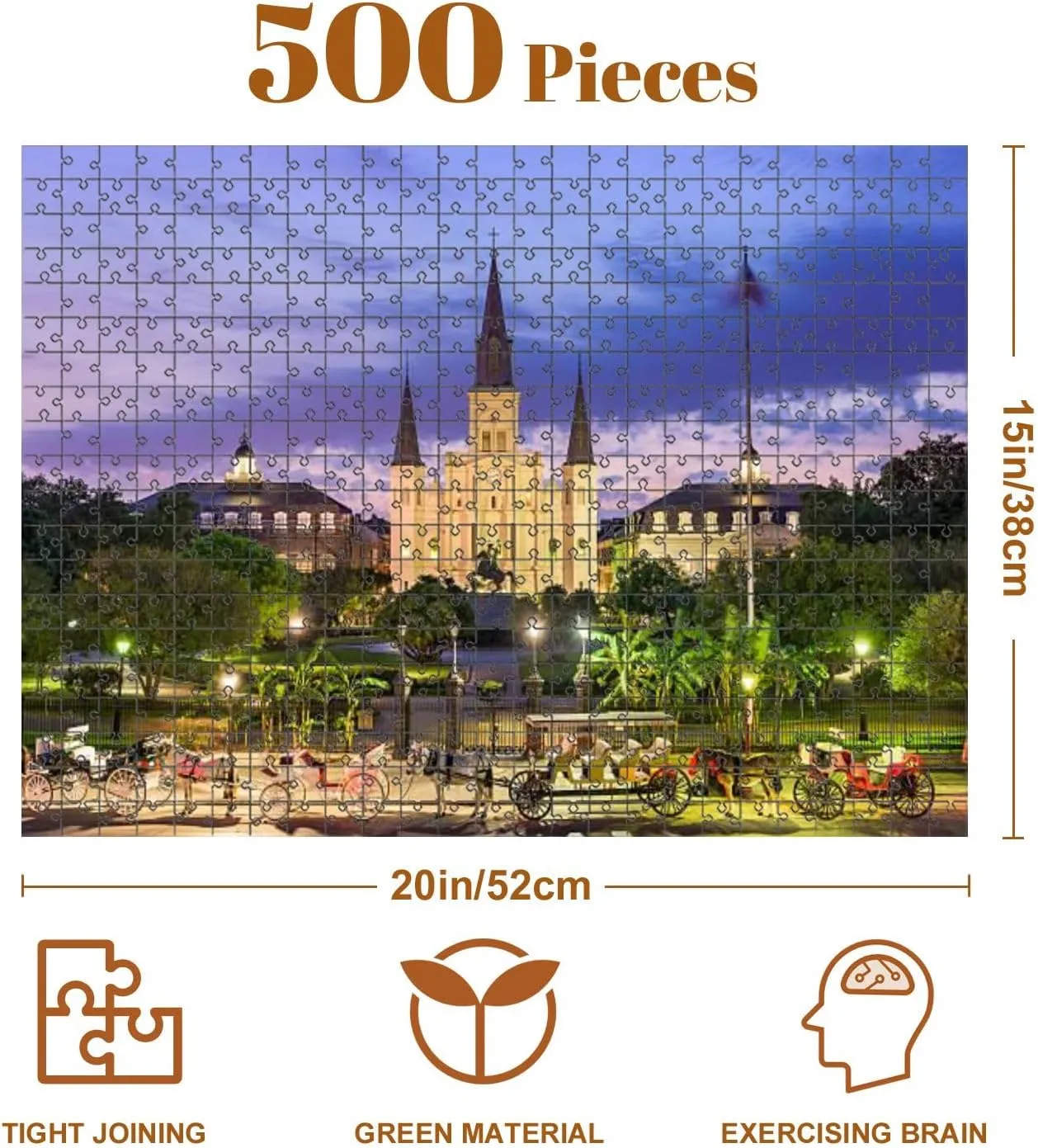 Jigsaw Puzzles 500 Pieces for Adult New Orleans City Square Puzzle Game for Family Wooden Puzzle Toy Educational Games Puzzles for Home Decor