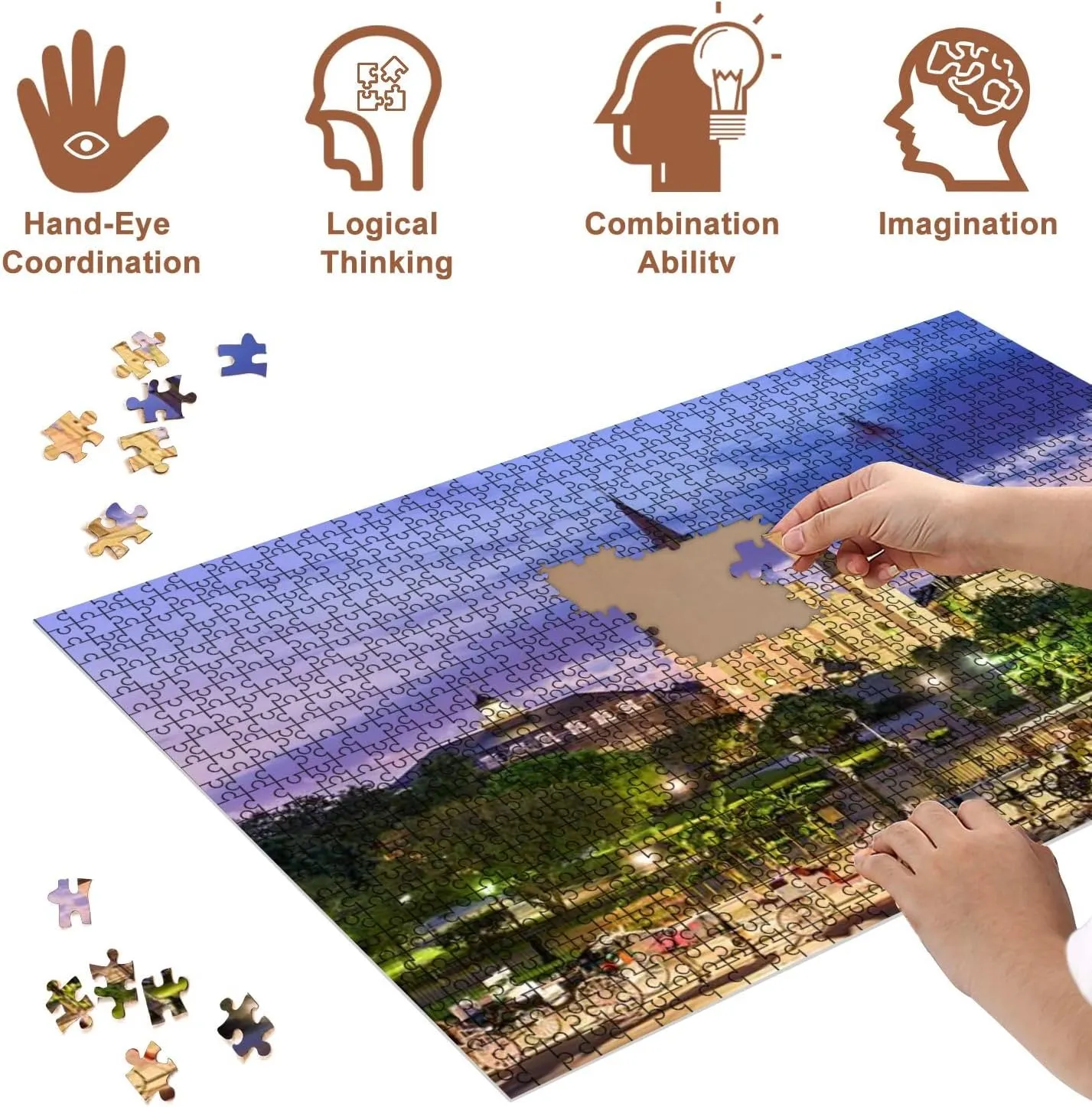 Jigsaw Puzzles 500 Pieces for Adult New Orleans City Square Puzzle Game for Family Wooden Puzzle Toy Educational Games Puzzles for Home Decor