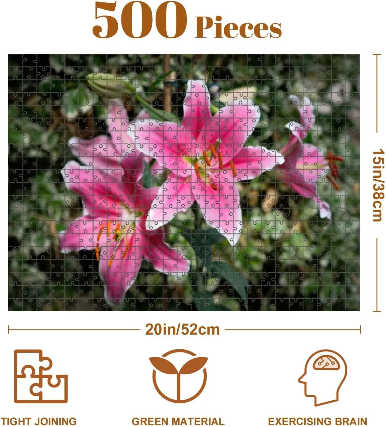 Jigsaw Puzzles 500 Pieces for Adult Pink Lily Stargazer Flowers an English Garden Puzzle Game for Family Wooden Puzzle Toy Educational Games Puzzles for Home Decor