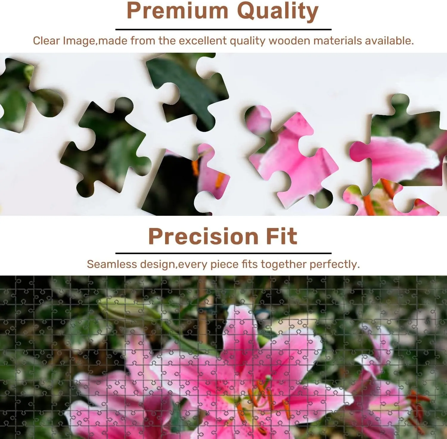 Jigsaw Puzzles 500 Pieces for Adult Pink Lily Stargazer Flowers an English Garden Puzzle Game for Family Wooden Puzzle Toy Educational Games Puzzles for Home Decor