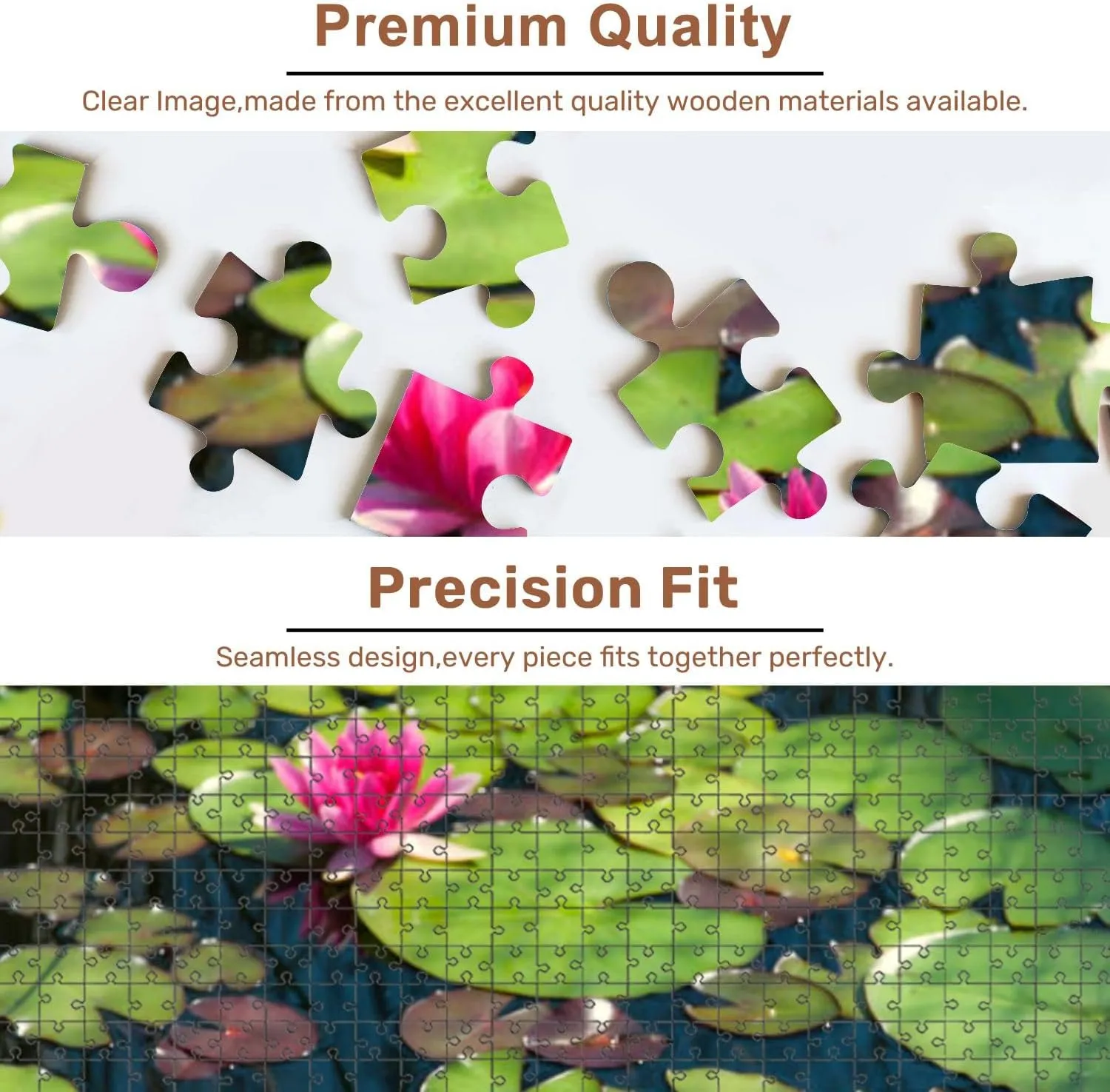 Jigsaw Puzzles 500 Pieces for Adult Pink Water Lilies Puzzle Game for Family Wooden Puzzle Toy Educational Games Puzzles for Home Decor