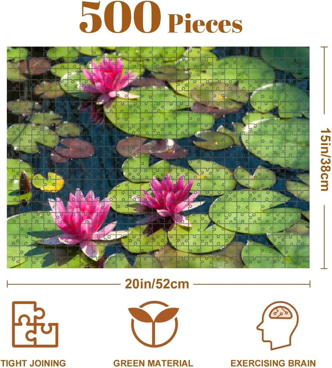 Jigsaw Puzzles 500 Pieces for Adult Pink Water Lilies Puzzle Game for Family Wooden Puzzle Toy Educational Games Puzzles for Home Decor