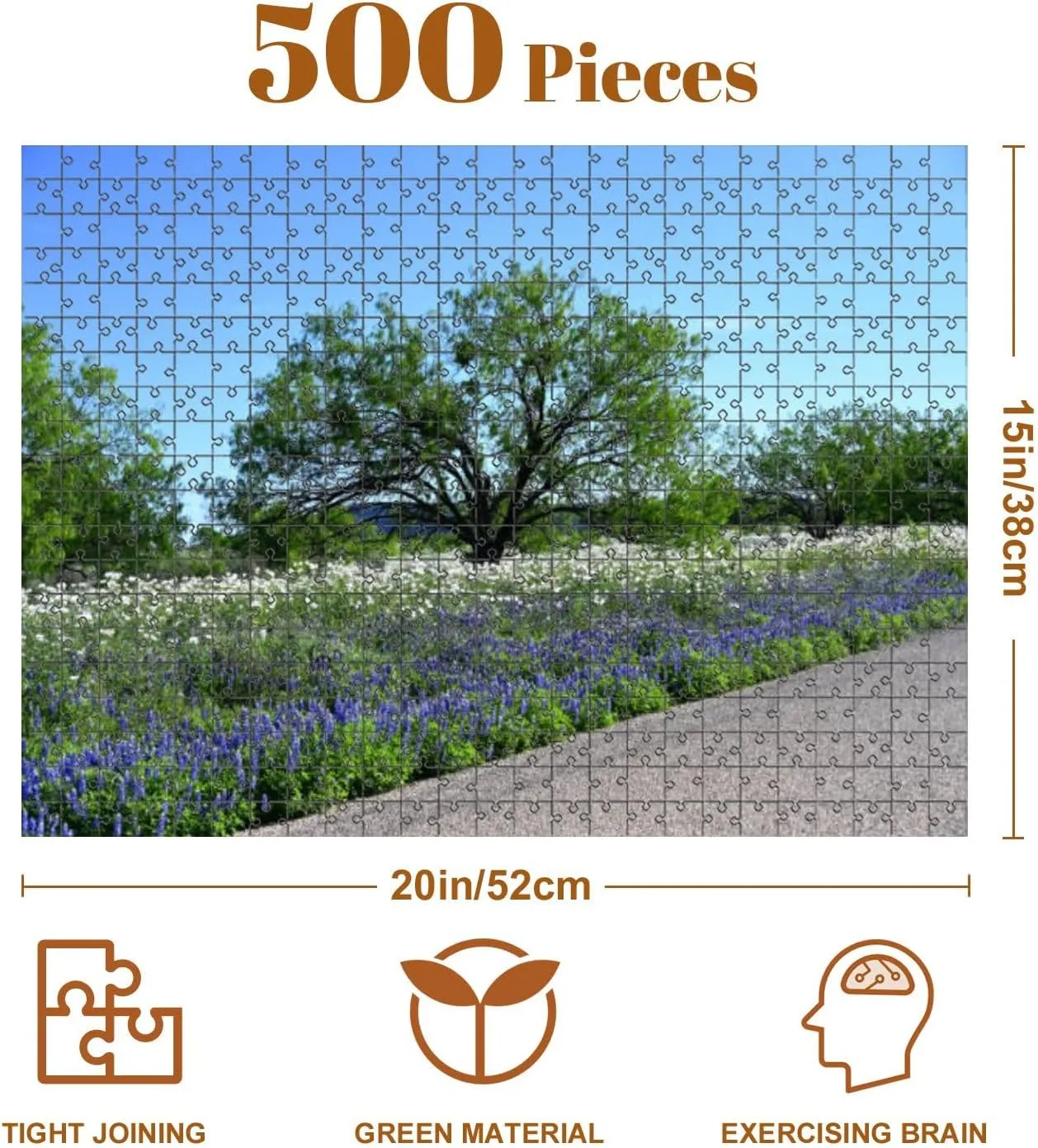 Jigsaw Puzzles 500 Pieces for Adult Sea White Texas Bluebonnets Puzzle Game for Family Wooden Puzzle Toy Educational Games Puzzles for Home Decor