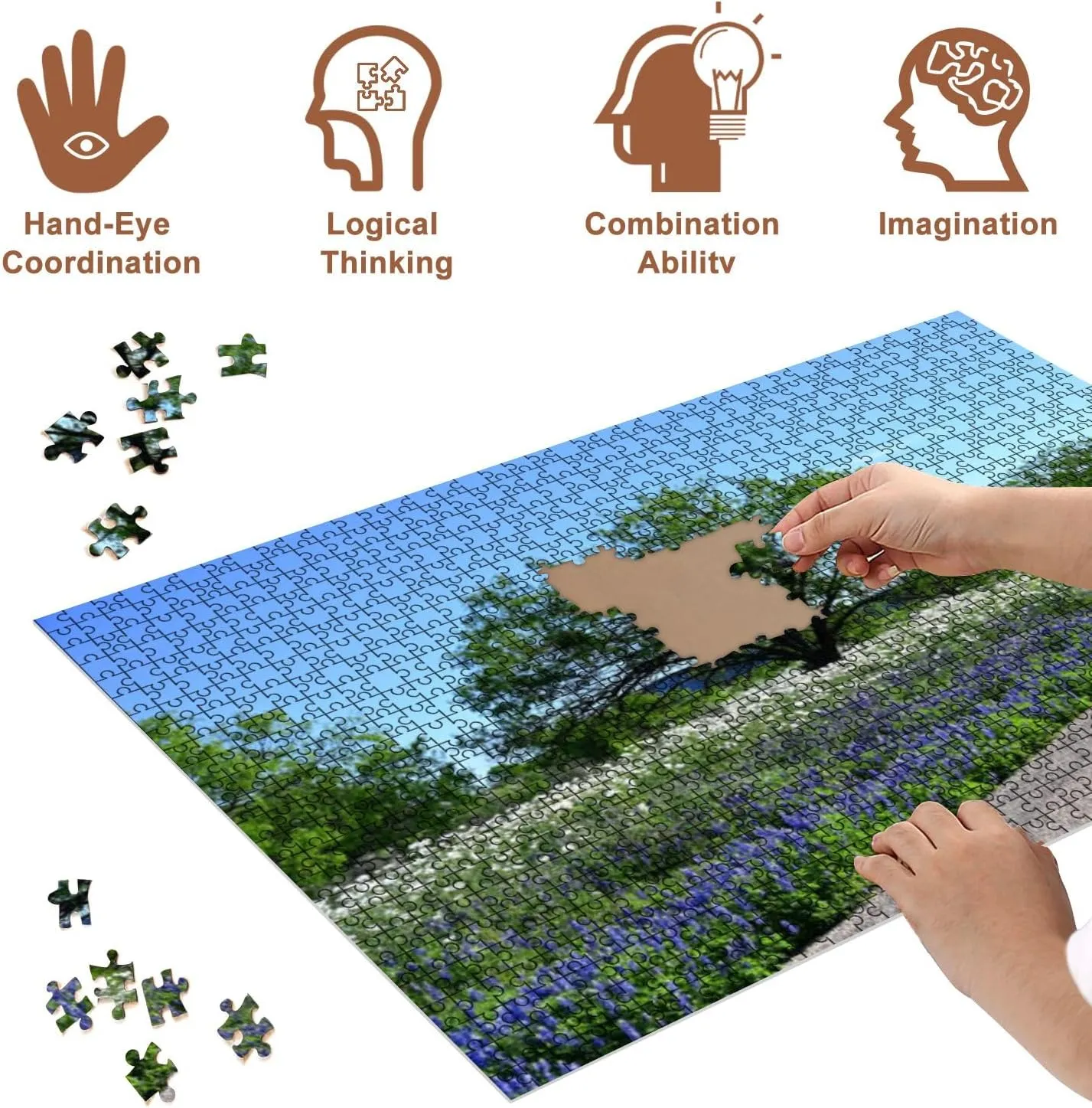 Jigsaw Puzzles 500 Pieces for Adult Sea White Texas Bluebonnets Puzzle Game for Family Wooden Puzzle Toy Educational Games Puzzles for Home Decor