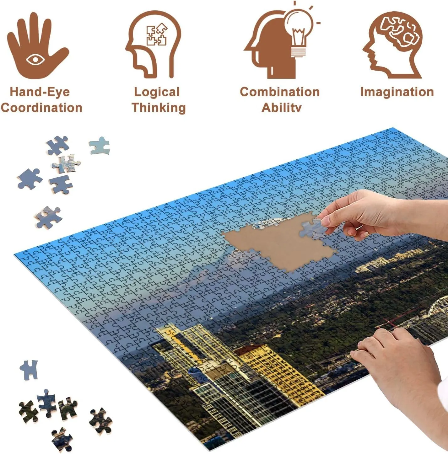 Jigsaw Puzzles 500 Pieces for Adult Seattle Skyline Panorama Sunset Puzzle Game for Family Wooden Puzzle Toy Educational Games Puzzles for Home Decor
