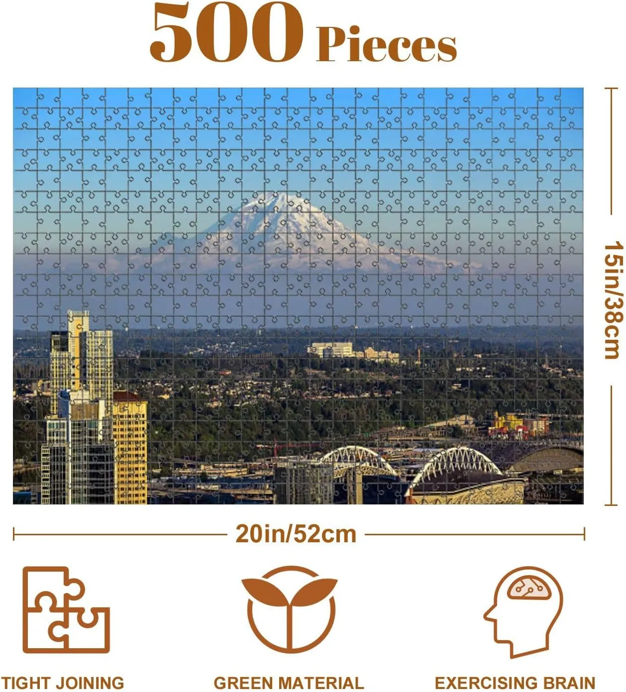Jigsaw Puzzles 500 Pieces for Adult Seattle Skyline Panorama Sunset Puzzle Game for Family Wooden Puzzle Toy Educational Games Puzzles for Home Decor