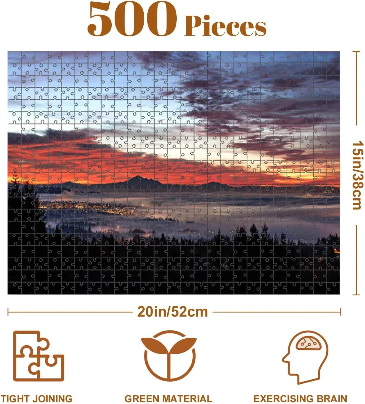 Jigsaw Puzzles 500 Pieces for Adult Sunrise Morning Glow Puzzle Game for Family Wooden Puzzle Toy Educational Games Puzzles for Home Decor