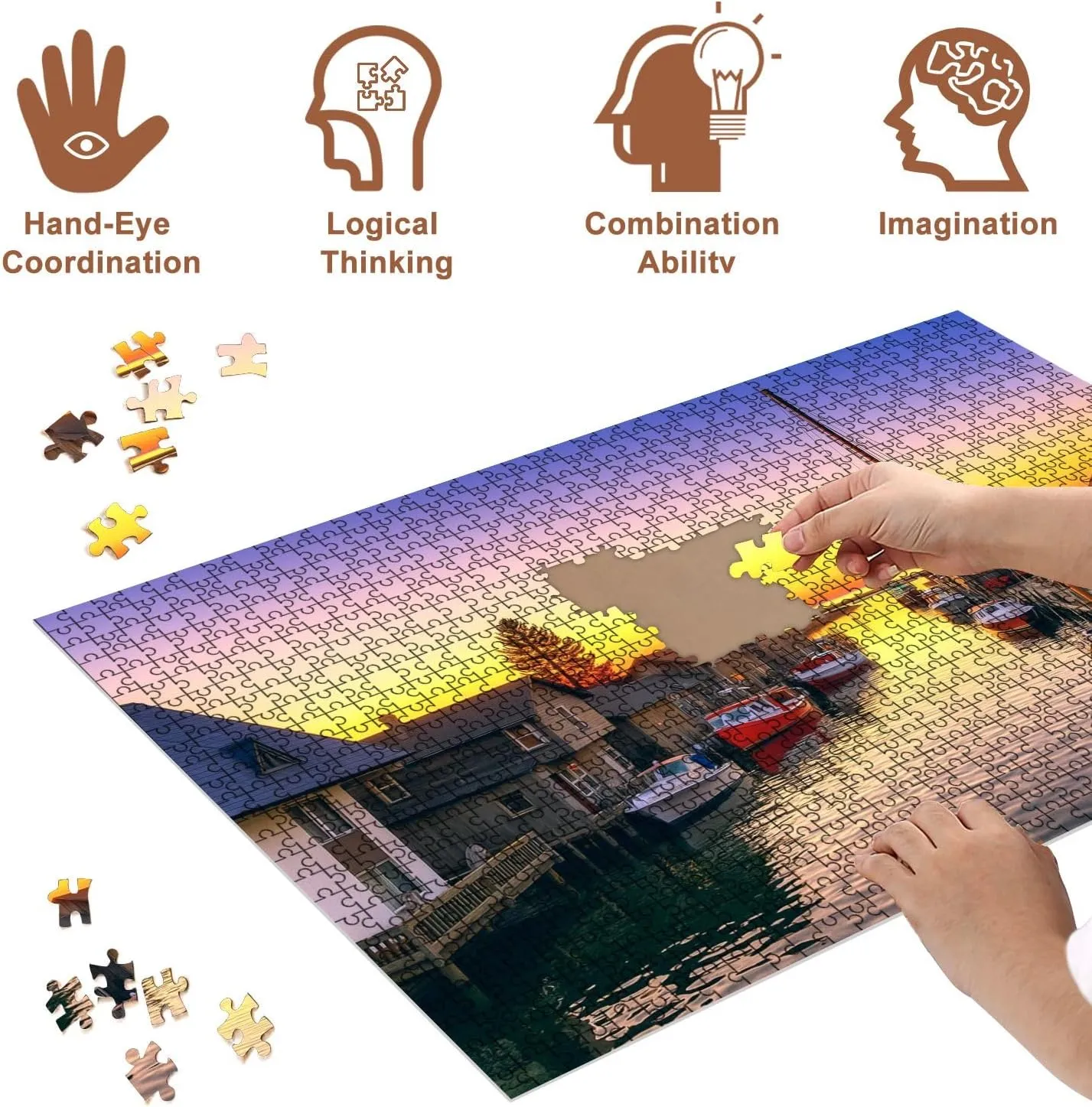 Jigsaw Puzzles 500 Pieces for Adult Sunset Leland Michigan Puzzle Game for Family Wooden Puzzle Toy Educational Games Puzzles for Home Decor