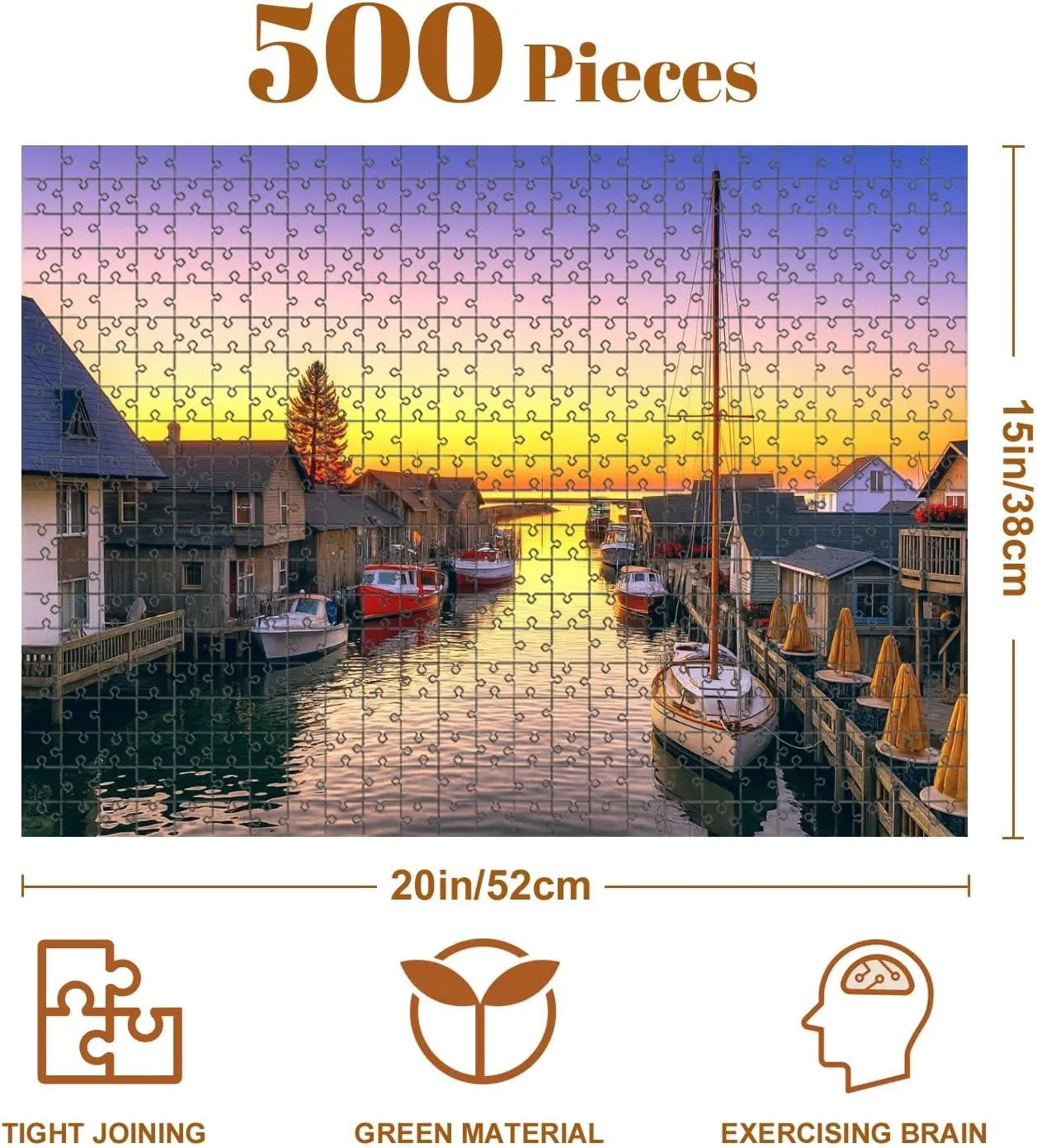 Jigsaw Puzzles 500 Pieces for Adult Sunset Leland Michigan Puzzle Game for Family Wooden Puzzle Toy Educational Games Puzzles for Home Decor