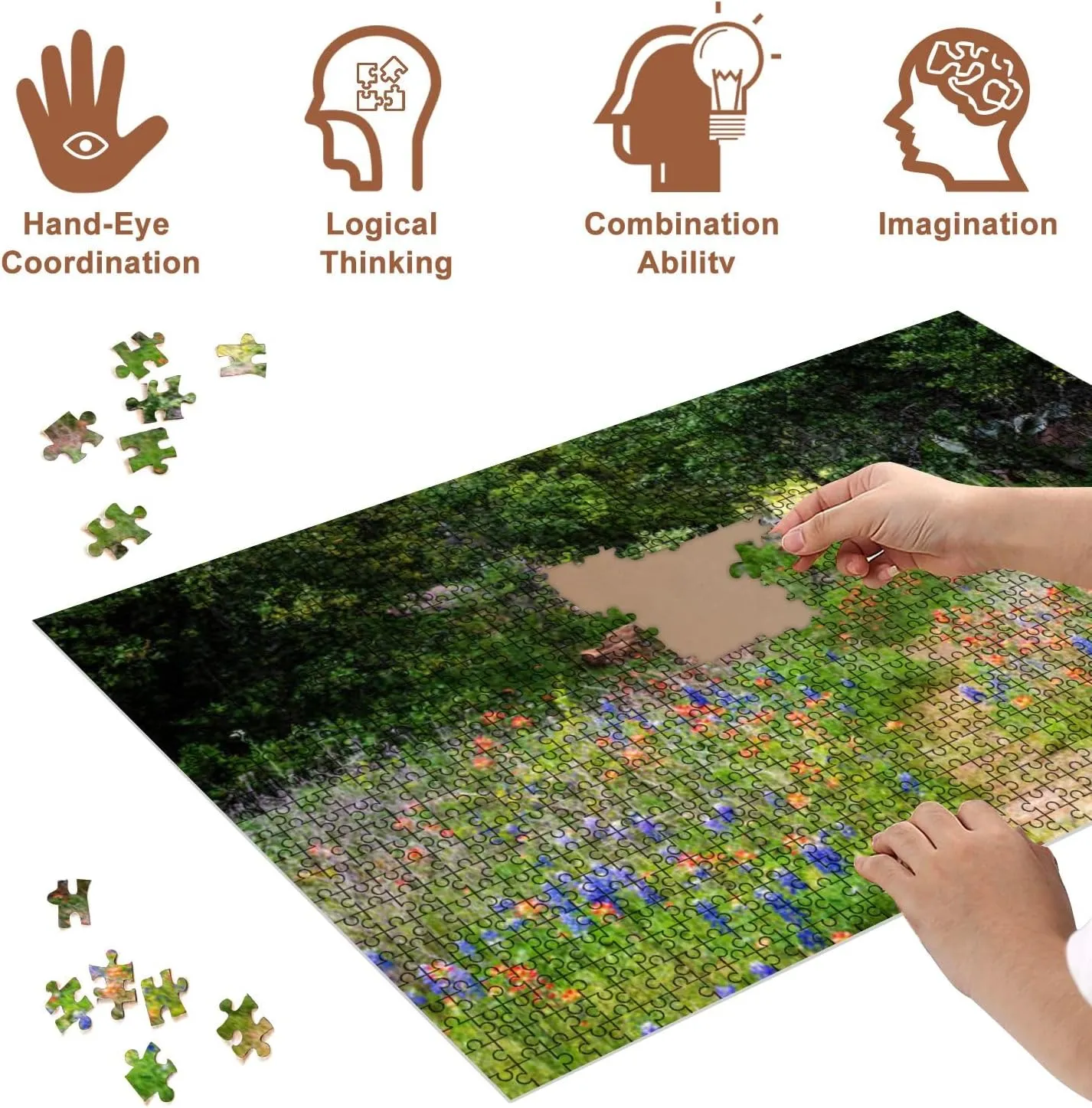 Jigsaw Puzzles 500 Pieces for Adult Texas Spring Wildflowers Puzzle Game for Family Wooden Puzzle Toy Educational Games Puzzles for Home Decor