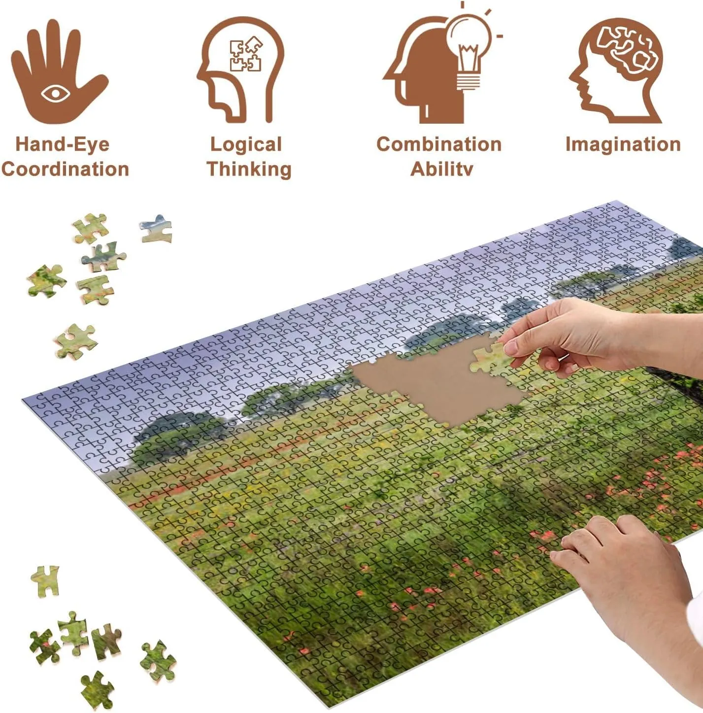Jigsaw Puzzles 500 Pieces for Adult Texas Wildflowers Puzzle Game for Family Wooden Puzzle Toy Educational Games Puzzles for Home Decor