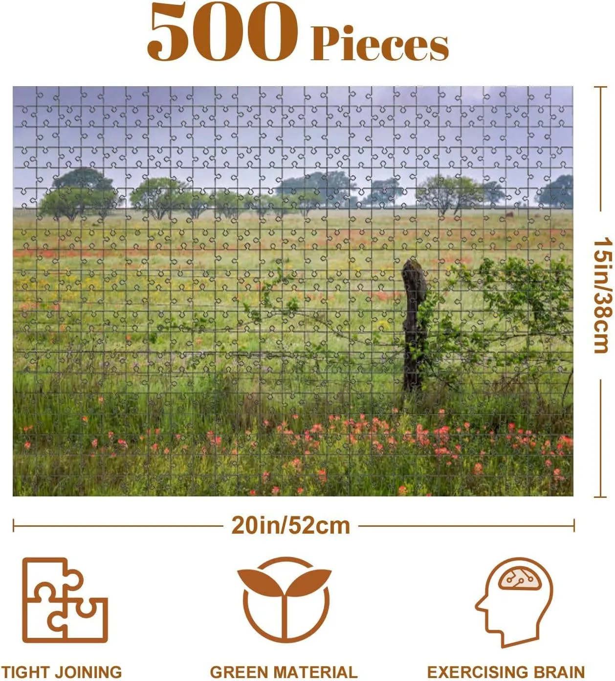 Jigsaw Puzzles 500 Pieces for Adult Texas Wildflowers Puzzle Game for Family Wooden Puzzle Toy Educational Games Puzzles for Home Decor