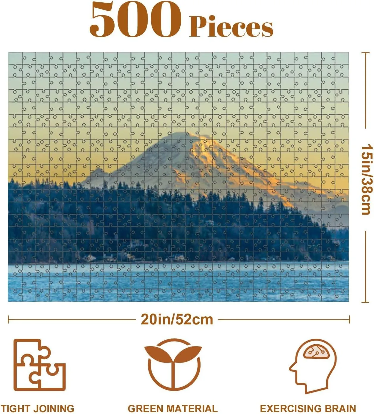 Jigsaw Puzzles 500 Pieces for Adult Twilight Mount Rainier Puzzle Game for Family Wooden Puzzle Toy Educational Games Puzzles for Home Decor