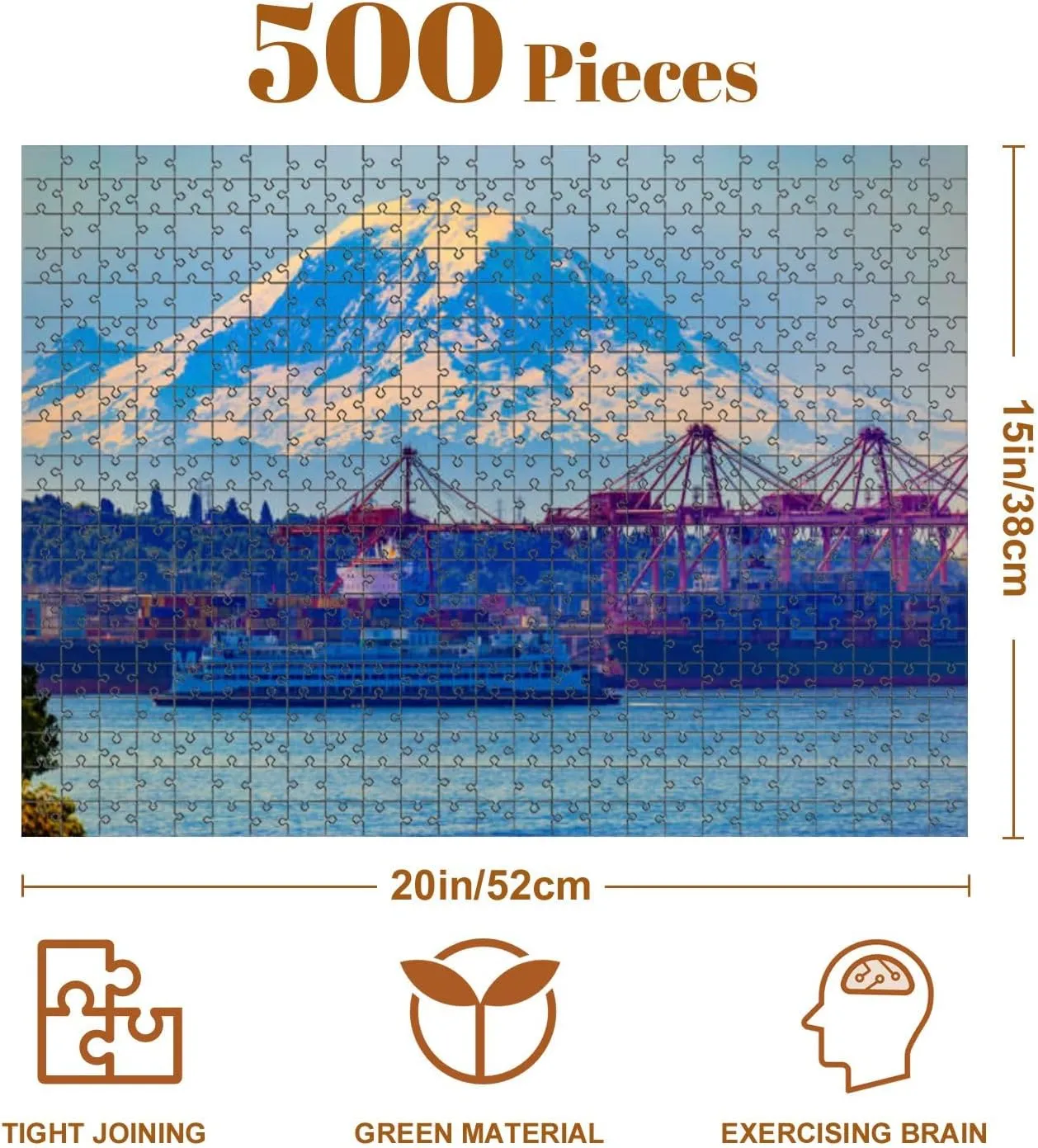 Jigsaw Puzzles 500 Pieces for Adult View Mt Rainier Seattle Port State Ferry Port Seattle Mount Rainier Puzzle Game for Family Wooden Puzzle Toy Educational Games Puzzles for Home Decor