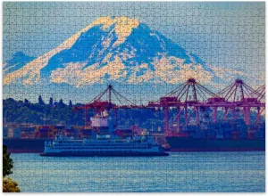 Jigsaw Puzzles 500 Pieces for Adult View Mt Rainier Seattle Port State Ferry Port Seattle Mount Rainier Puzzle Game for Family Wooden Puzzle Toy Educational Games Puzzles for Home Decor