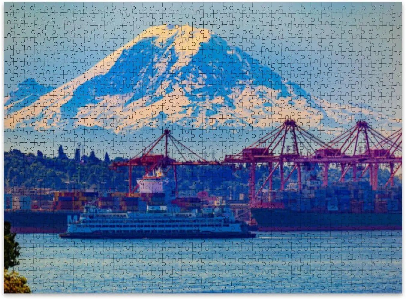 Jigsaw Puzzles 500 Pieces for Adult View Mt Rainier Seattle Port State Ferry Port Seattle Mount Rainier Puzzle Game for Family Wooden Puzzle Toy Educational Games Puzzles for Home Decor