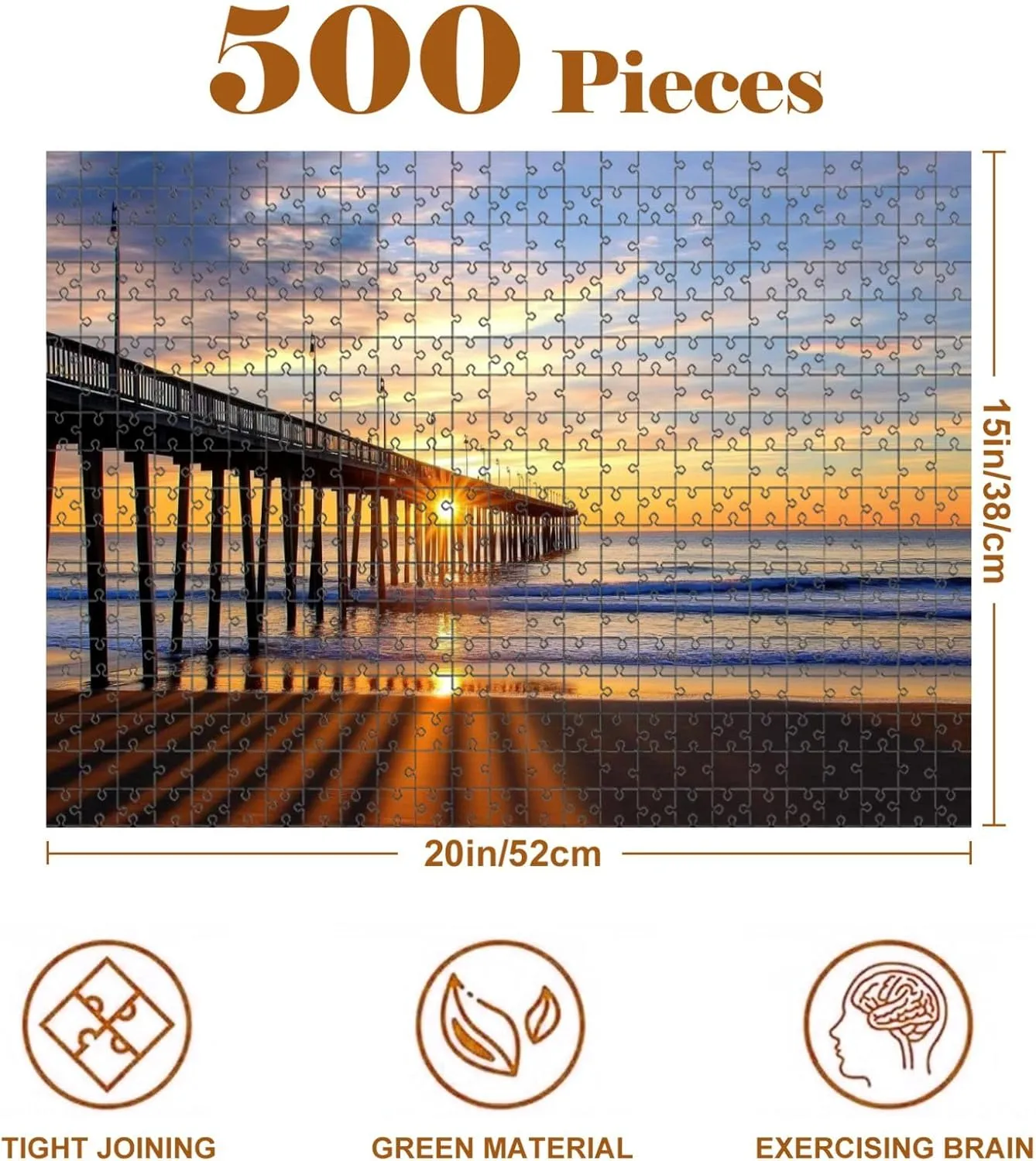 Jigsaw Puzzles 500 Pieces for Adult Virginia Beach Fishing Pier Puzzle Game for Family Wooden Puzzle Toy Educational Games Puzzles for Home Decor